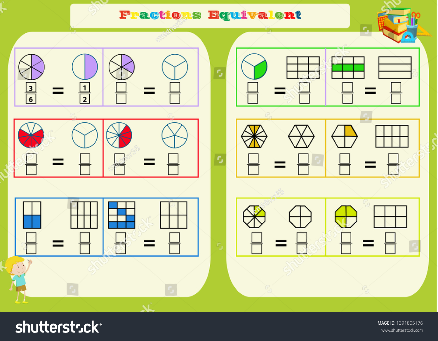 comparing fractions mathematical worksheet squares coloring stock vector royalty free 1391805176 shutterstock