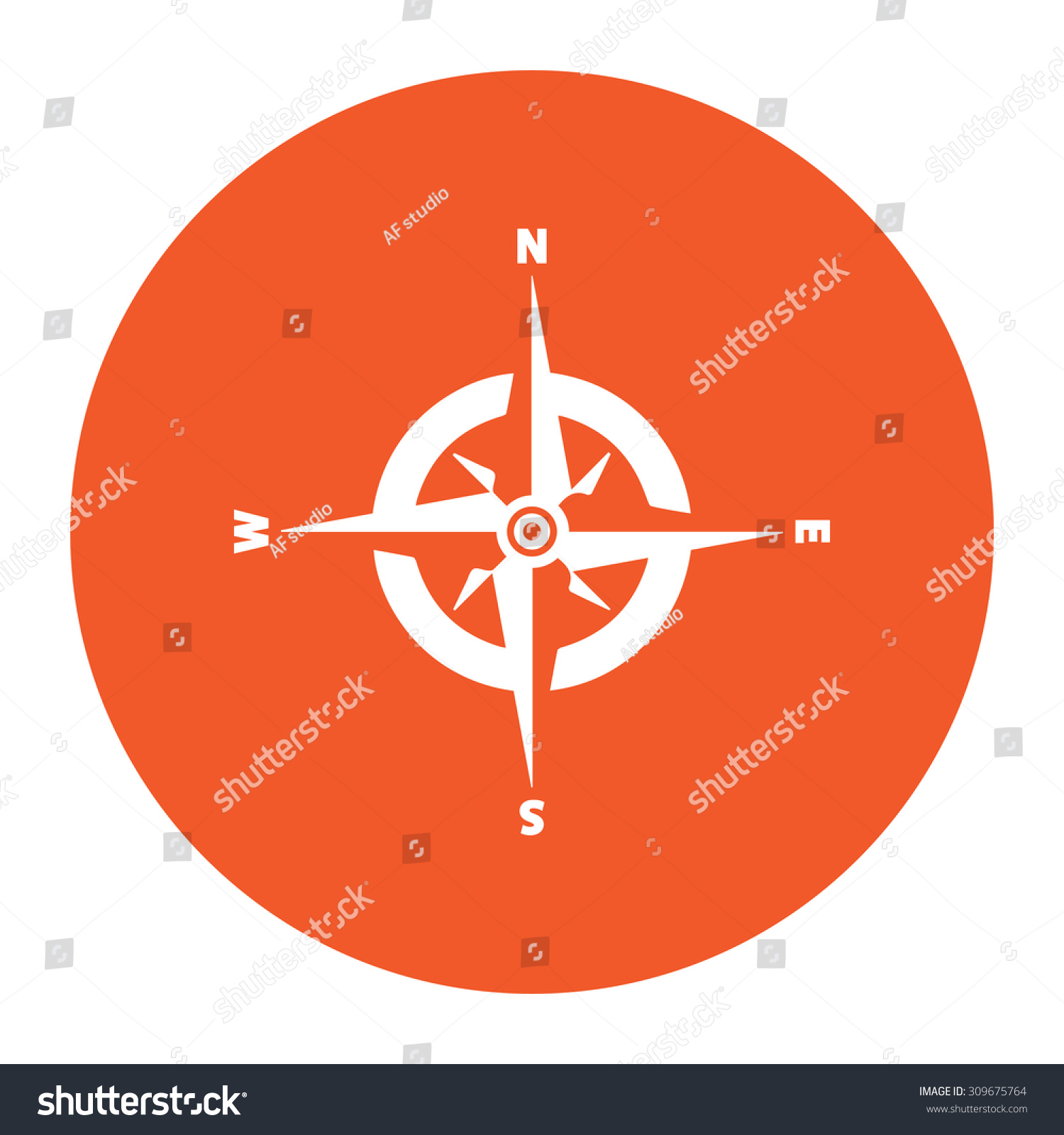 Compass. Flat White Symbol In The Orange Circle. Vector Illustration ...