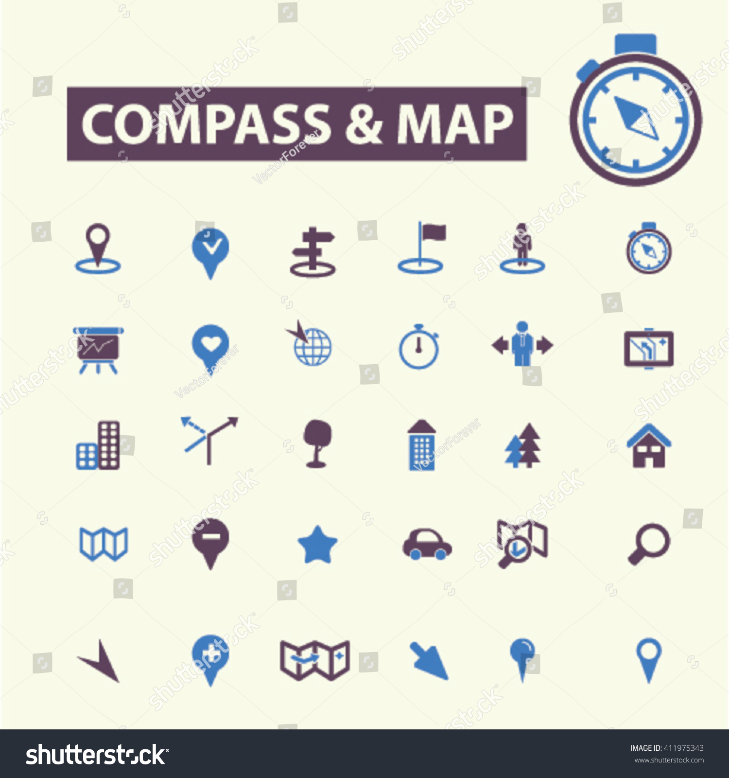 Compass Map Icons Stock Vector 411975343 : Shutterstock