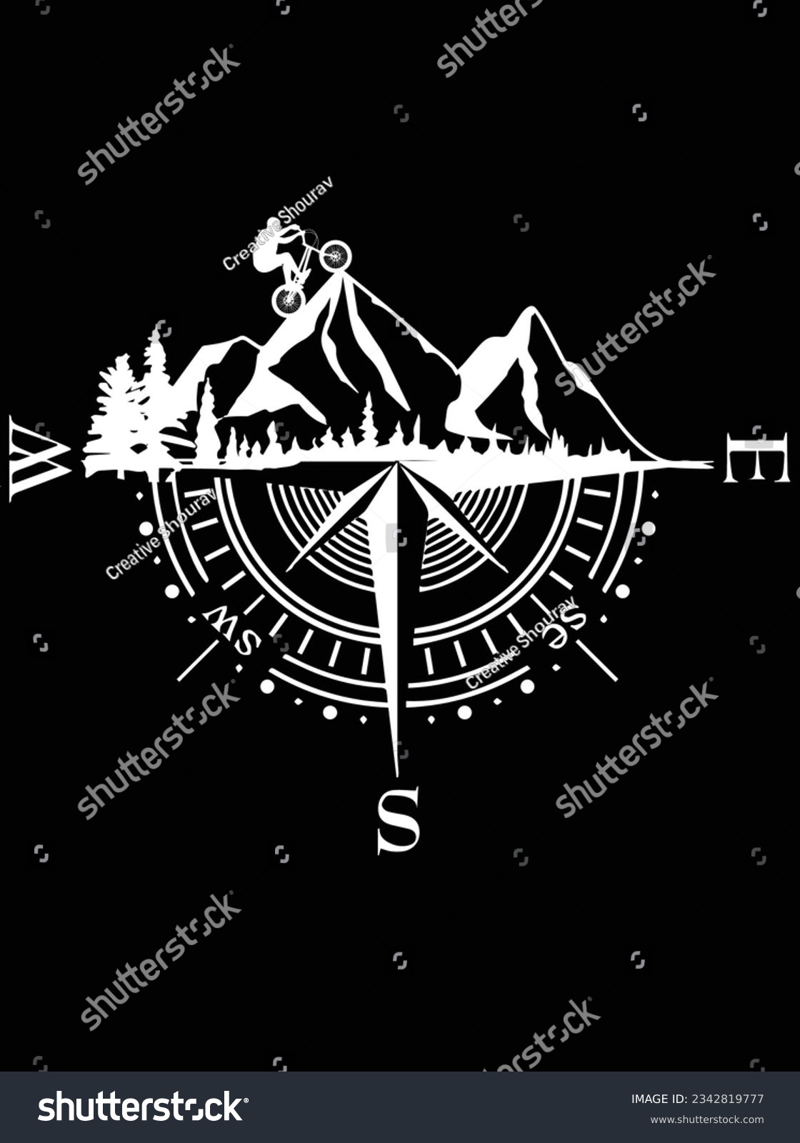 SVG of Compass mountain bicycle vector art design, eps file. design file for t-shirt. SVG, EPS cuttable design file svg