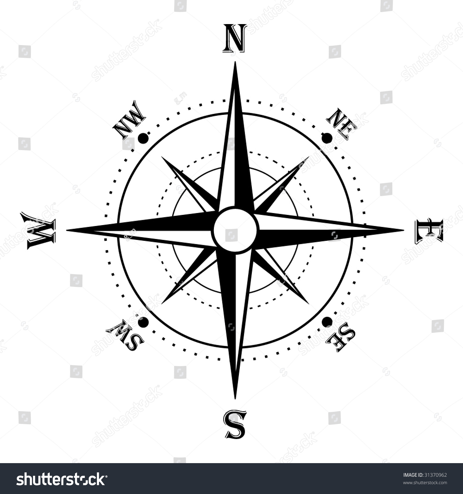 Compass Rose In Black And White Stock Vector Illustration 31370962 ...