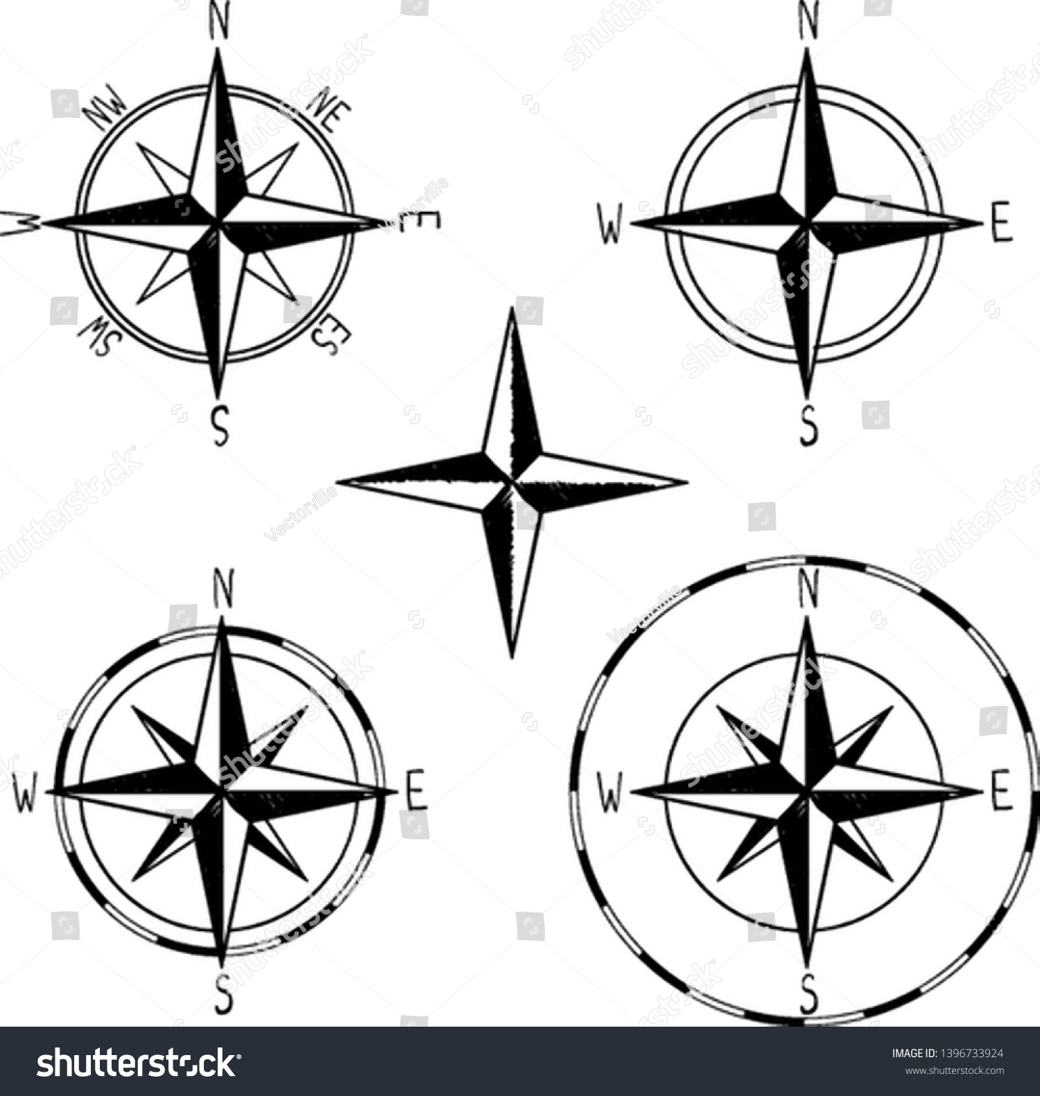 Compass Rose Winds Map Graphic Hand Stock Vector (Royalty Free) 1396733924