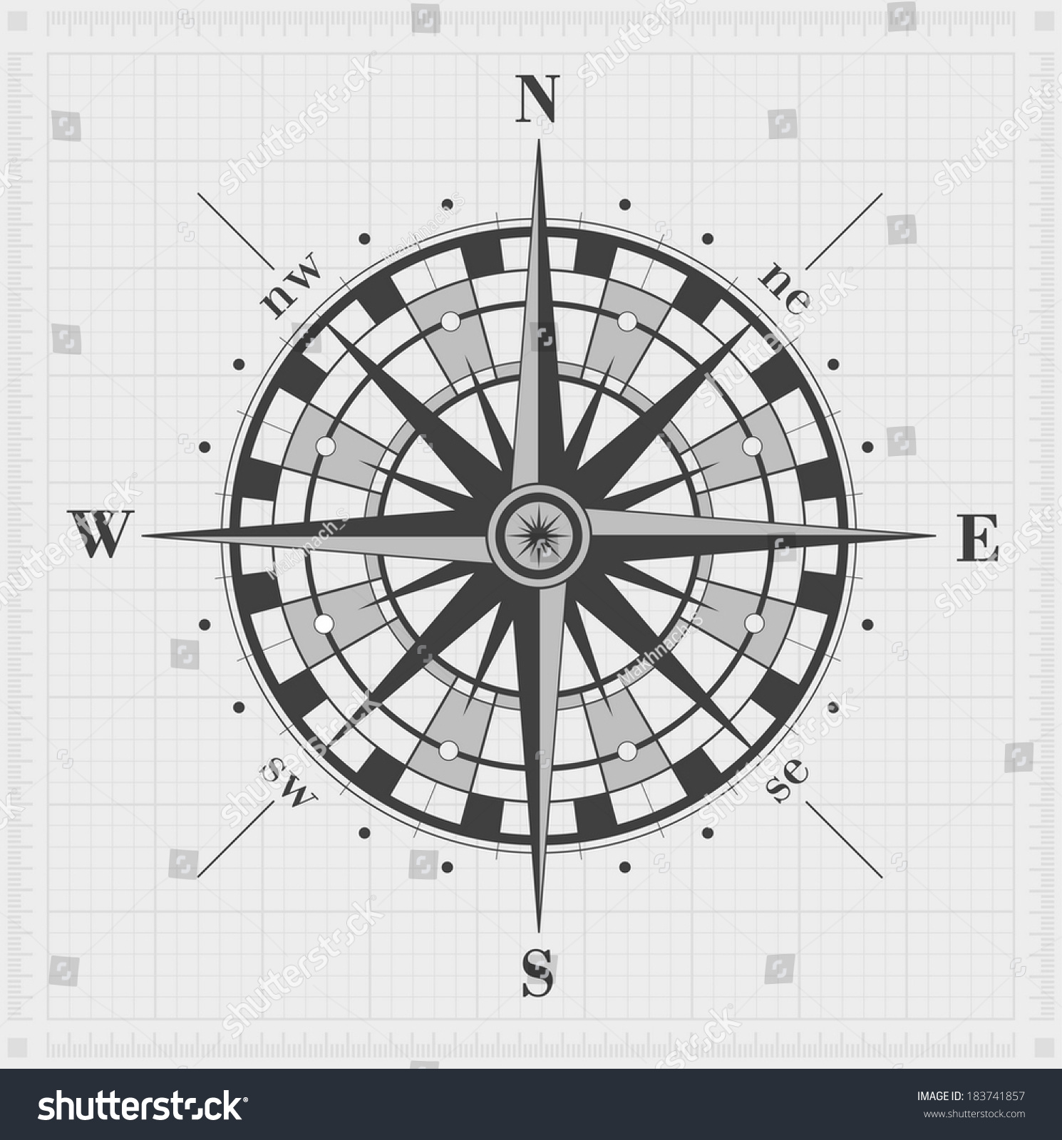 Compass Rose Over Grid Vector Illustration 库存矢量图（免版税）183741857 Shutterstock