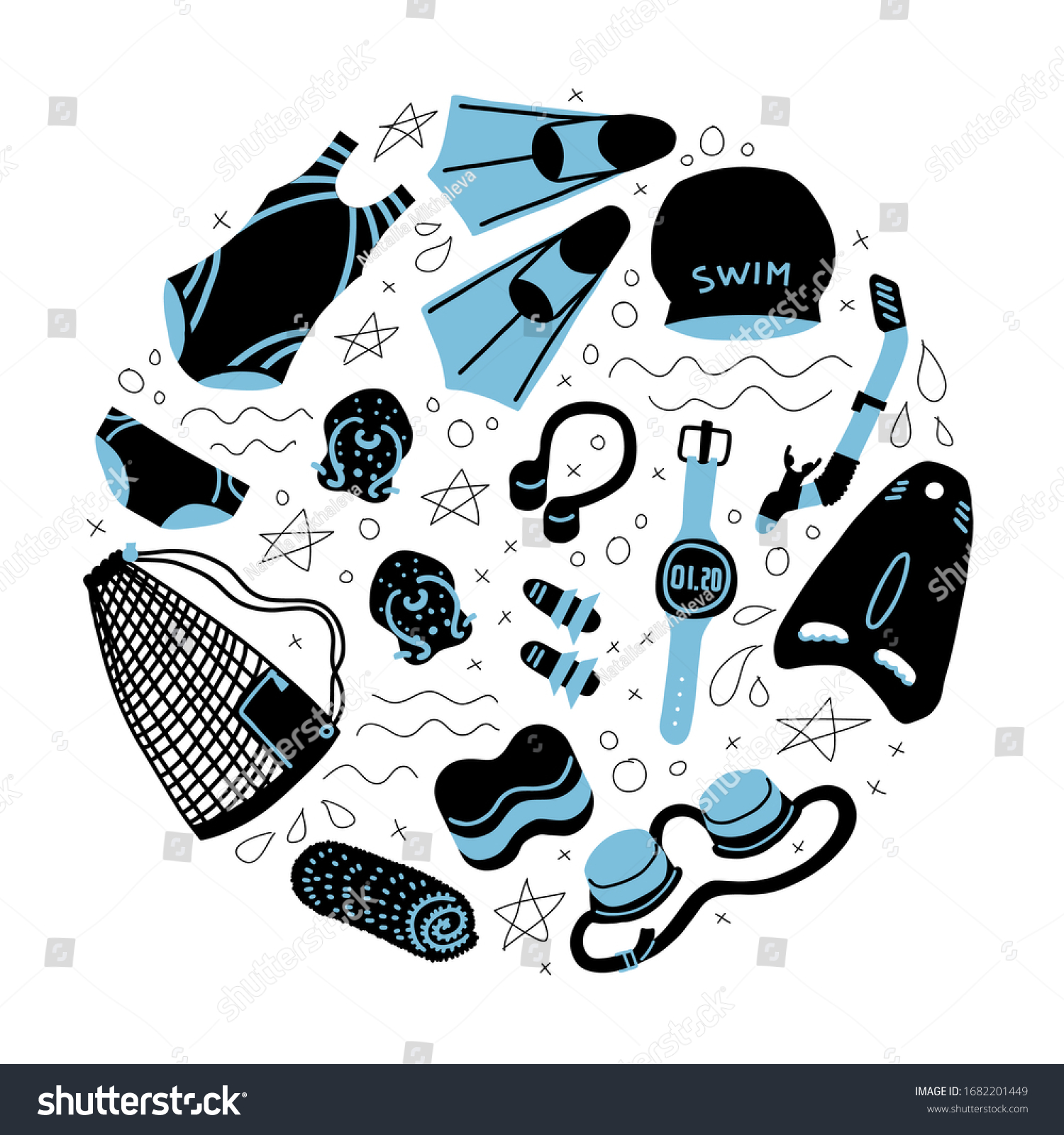 black and blue swim gear collection clip art preview