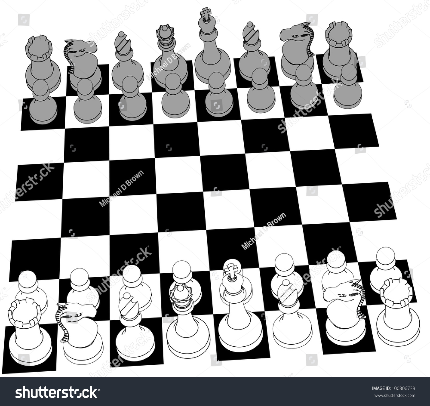 Complete Black And White 3d Chess Set Game Pieces And Checker Board As ...