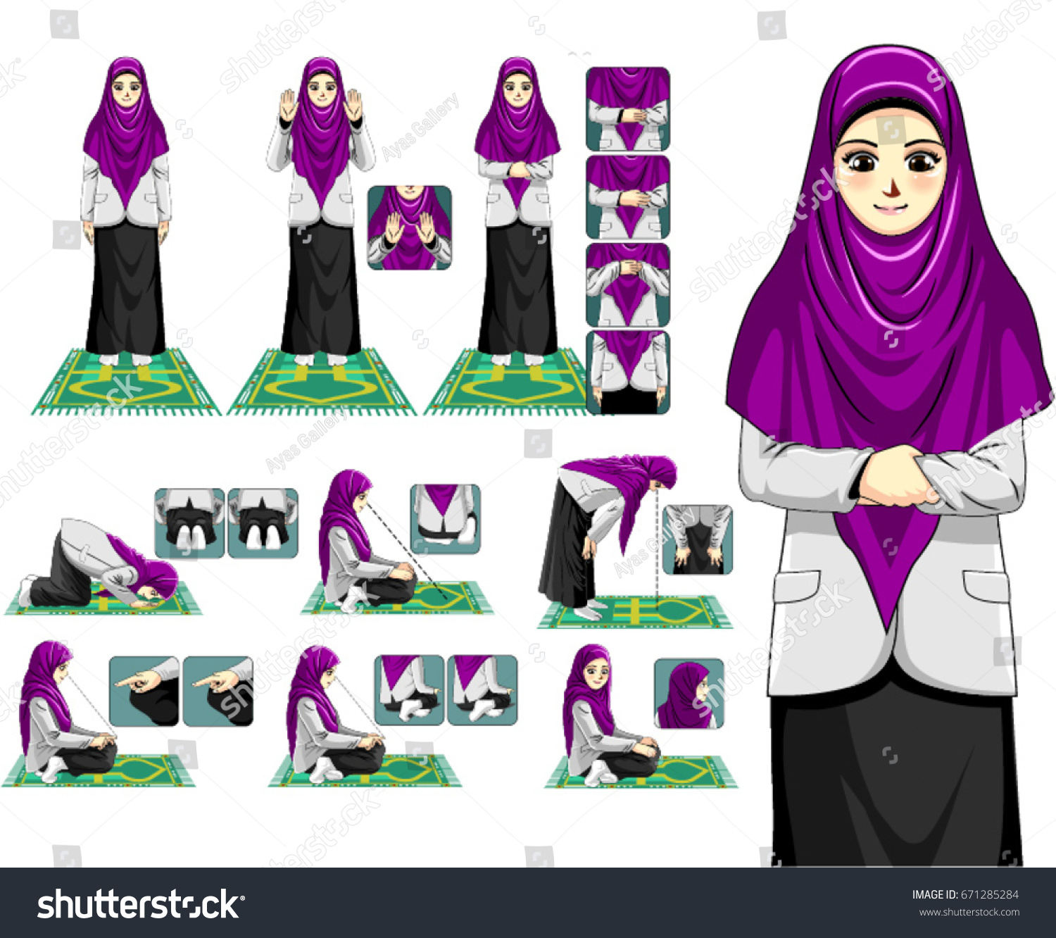 Complete Muslim Prayer Guide Step By Stock Vector Royalty Free