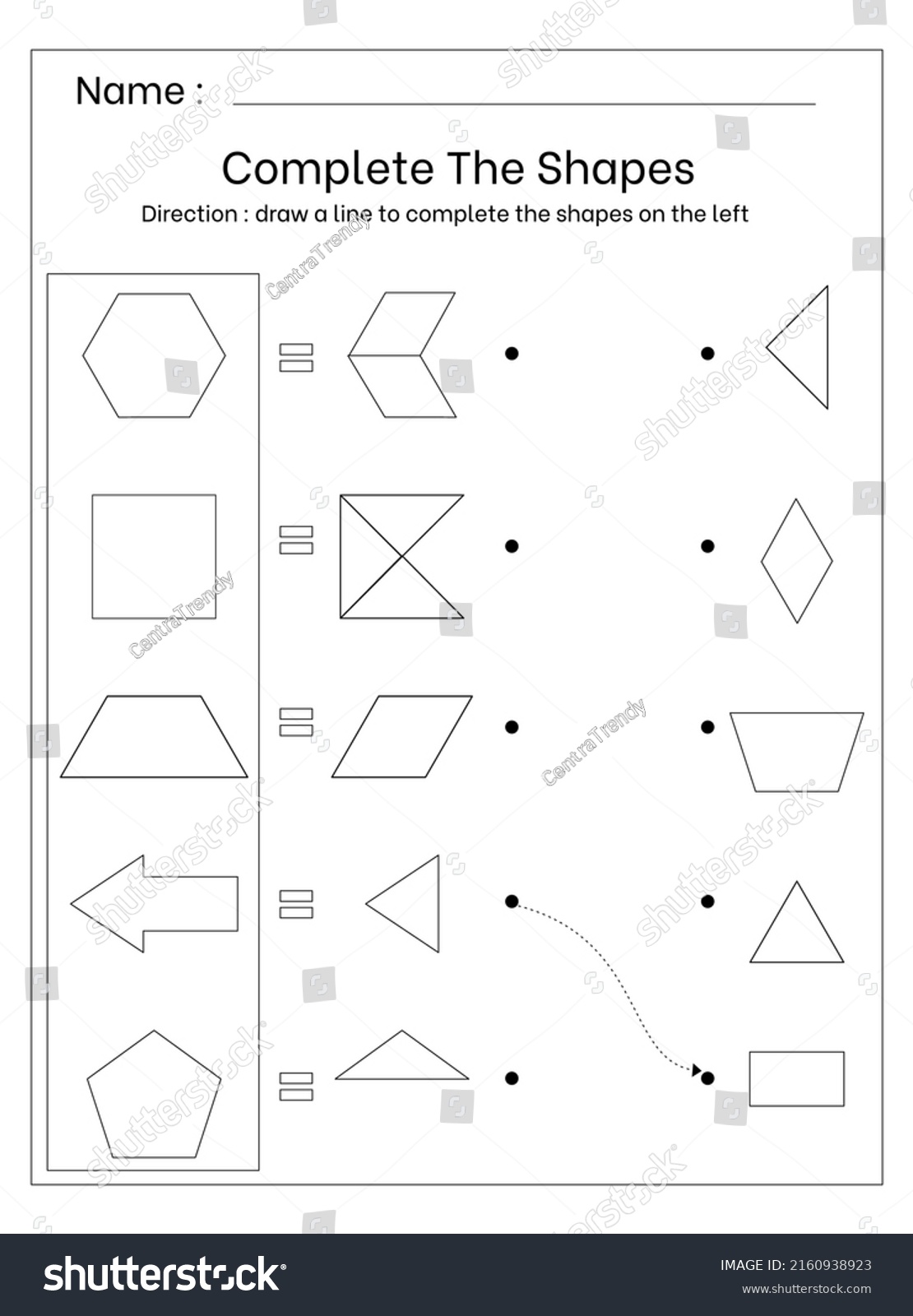 Complete Shapes Kids Activity Printable Editable Stock Vector (Royalty ...