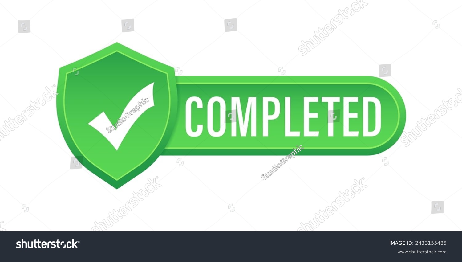 SVG of Completed tick, green rectangular flat badge isolated on white background. Checkmark stamp, sticker. Vector illustration svg