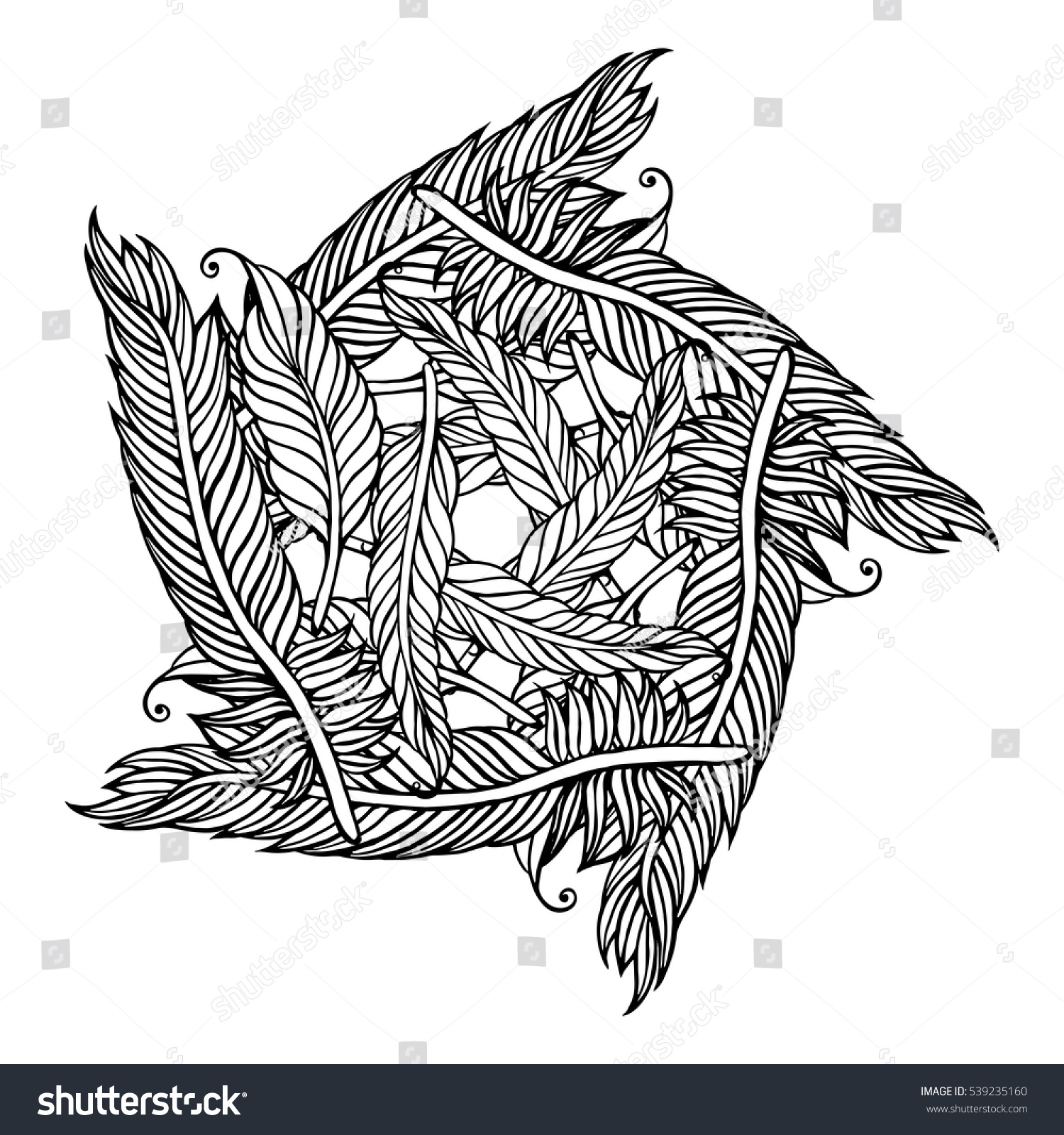Complex Feather Mandala Page Adult Colouring Stock Vector (Royalty Free