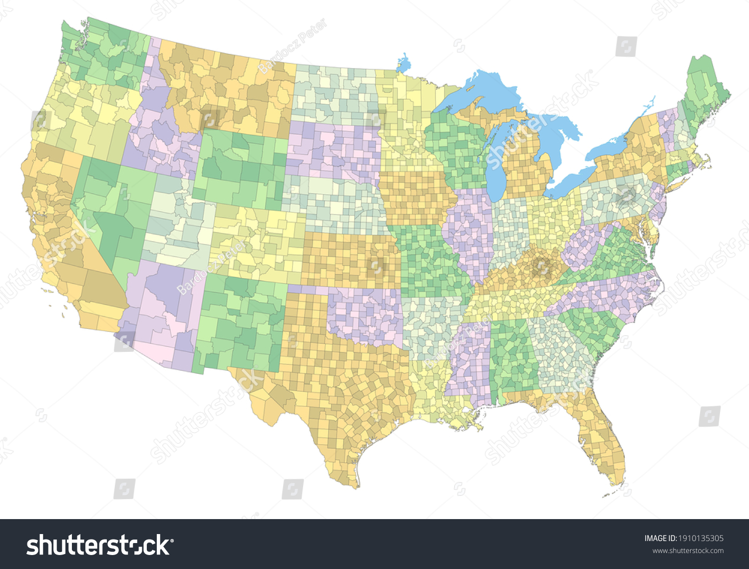 Complex Usa Political Map Every State Stock Vector Royalty Free 1910135305 Shutterstock 8921