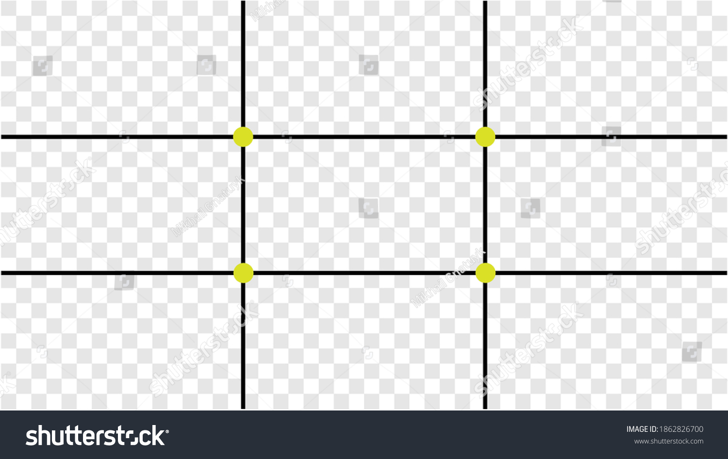 SVG of Composition Proportions guidelines set, attention spot of rule of thirds template in 16 by 9 ratio monitor display. Rule of thirds mockup on transparent background svg