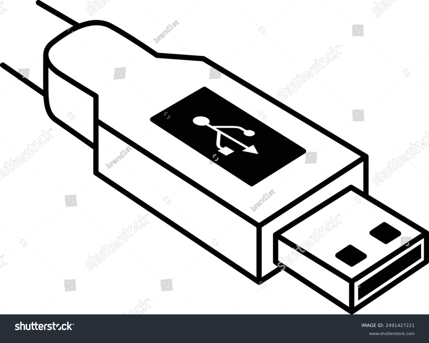 black and white usb cable clip art preview