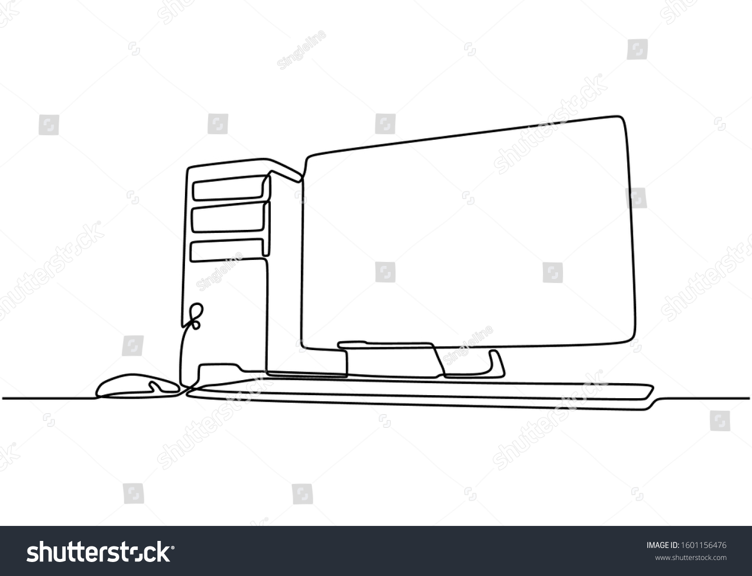 Computer Continuous Line Drawing Cpu Monitor Stock Vector (Royalty Free ...