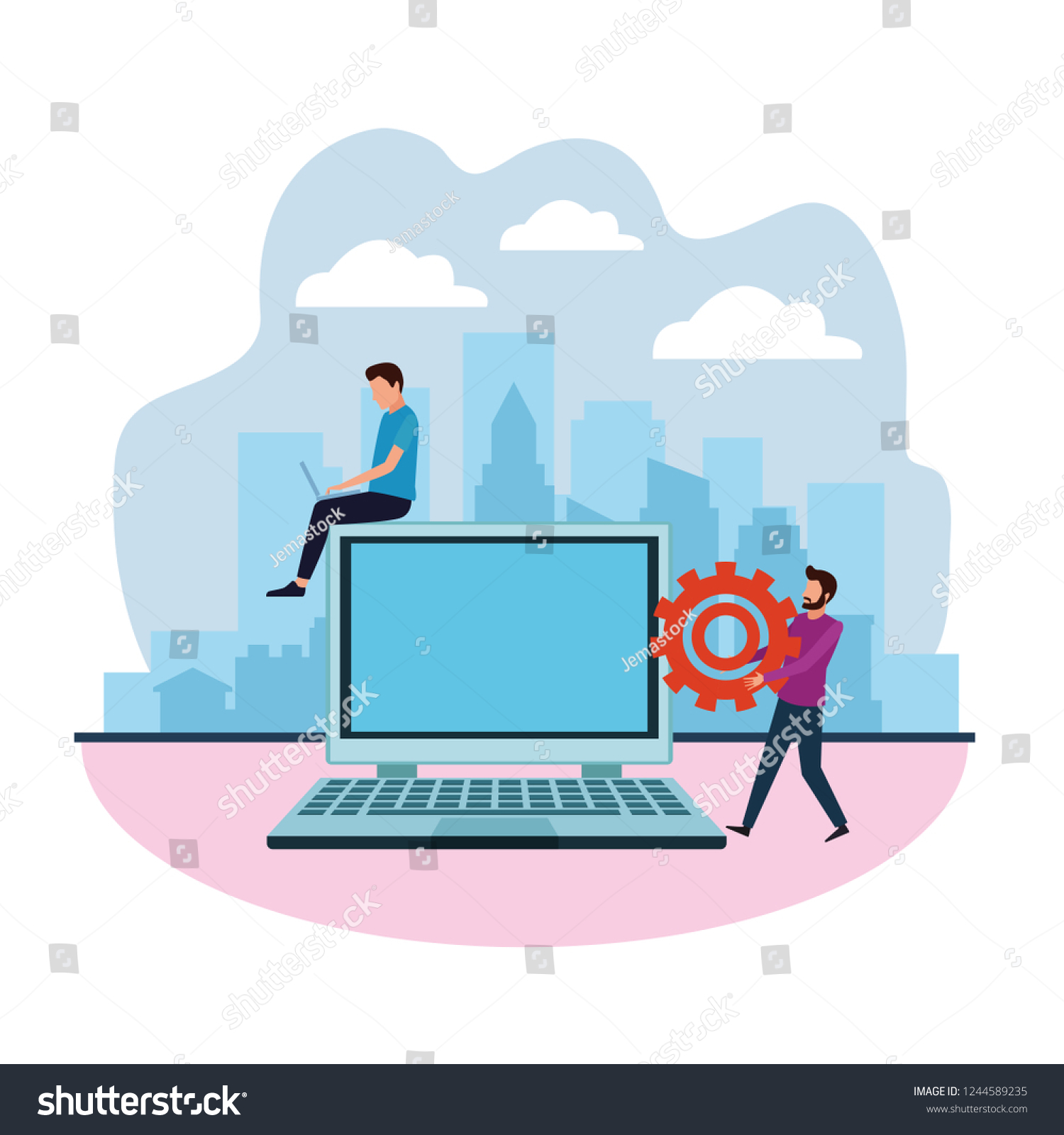 Computer Design Teamwork Stock Vector (Royalty Free) 1244589235 ...