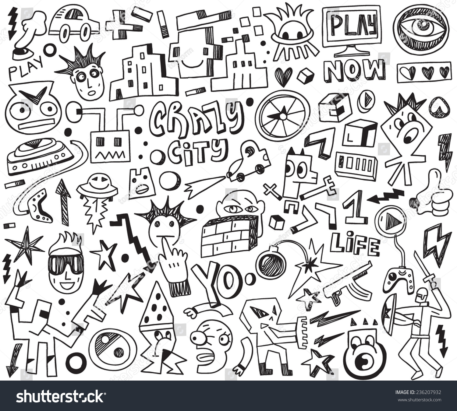 Computer Games - Doodles Set Stock Vector Illustration 236207932 