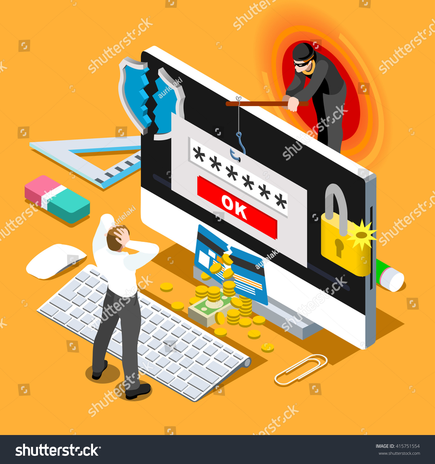 Computer Hacker Cyber Phishing Virus Infographic Stock Vector (Royalty ...