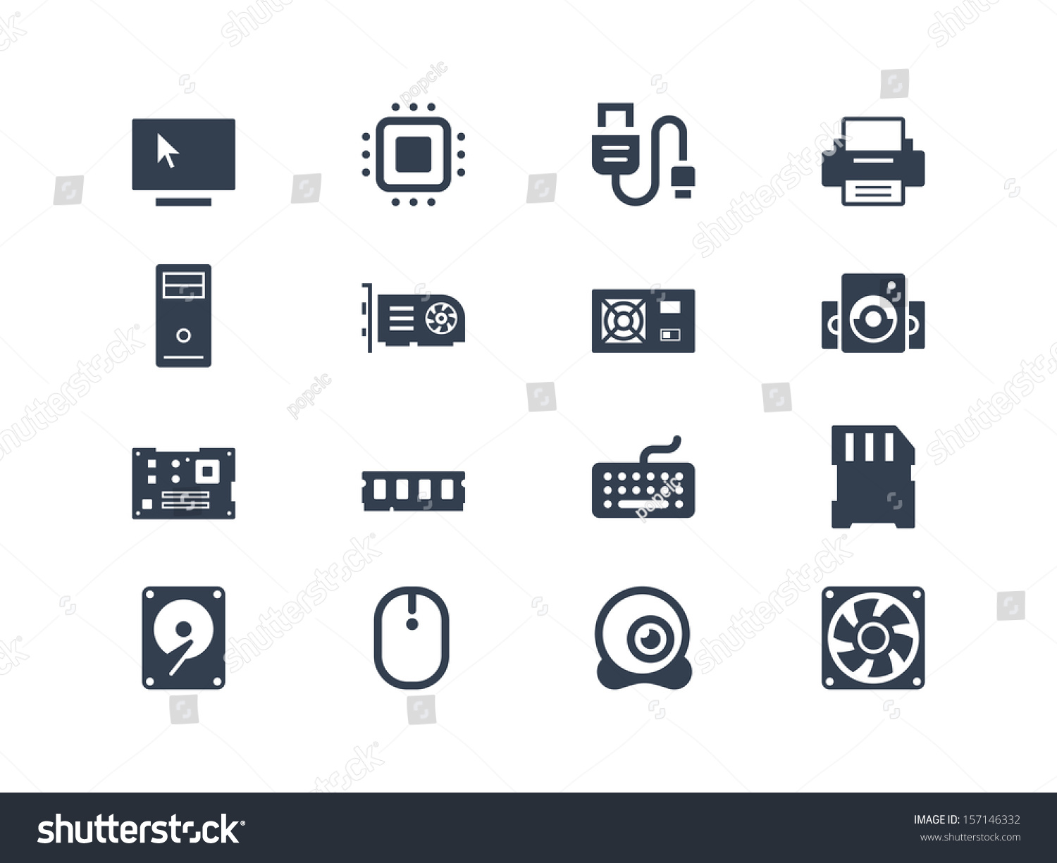 Computer Hardware Icons Stock Vector Illustration 157146332 : Shutterstock