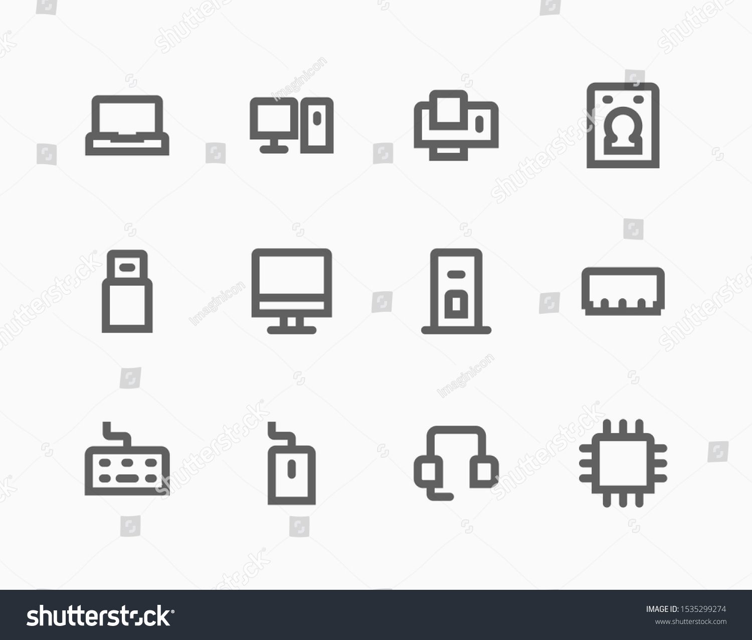 Computer Icons Set Bold Line Style Stock Vector (royalty Free 