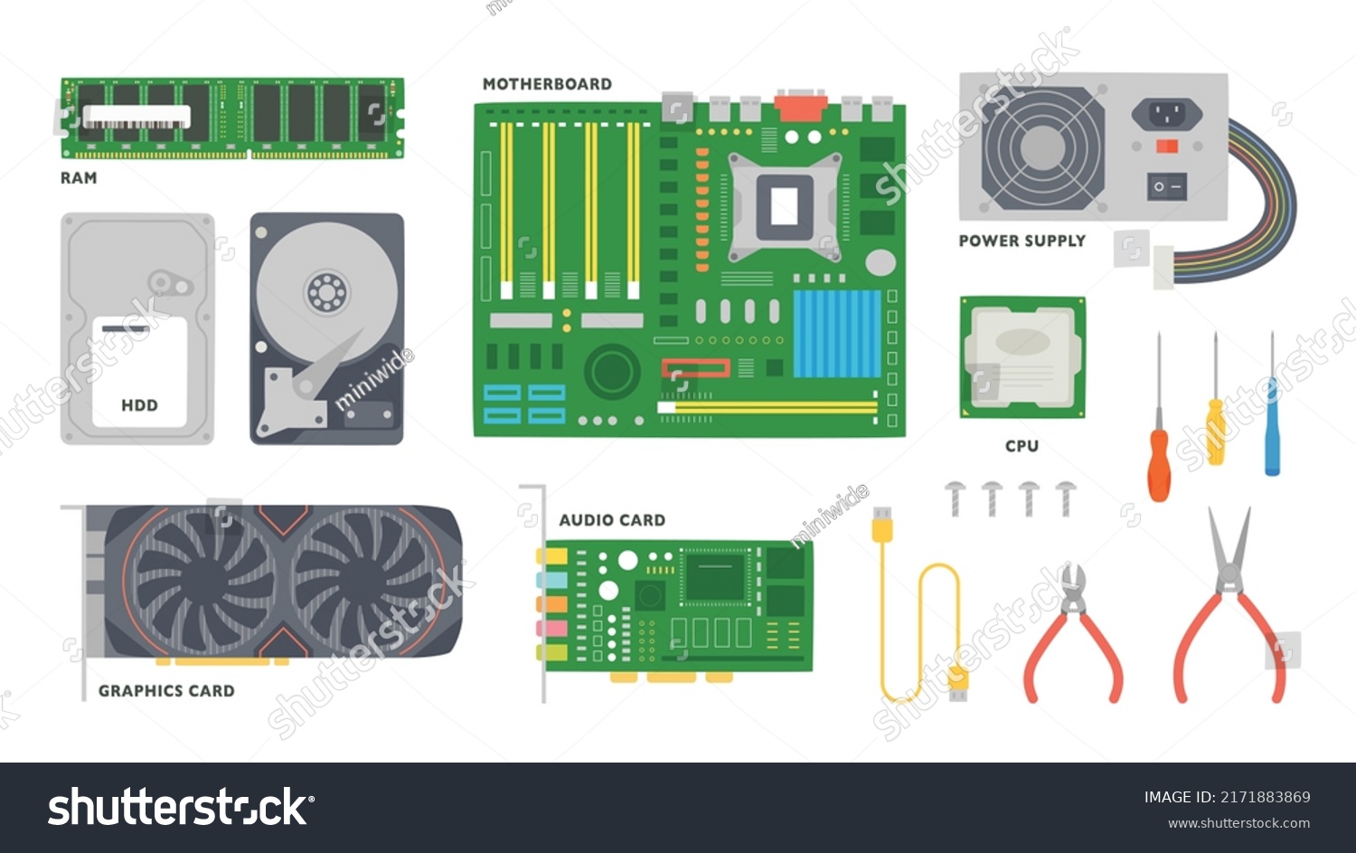 Computer Main Parts Repair Tools Simple Stock Vector (Royalty Free ...