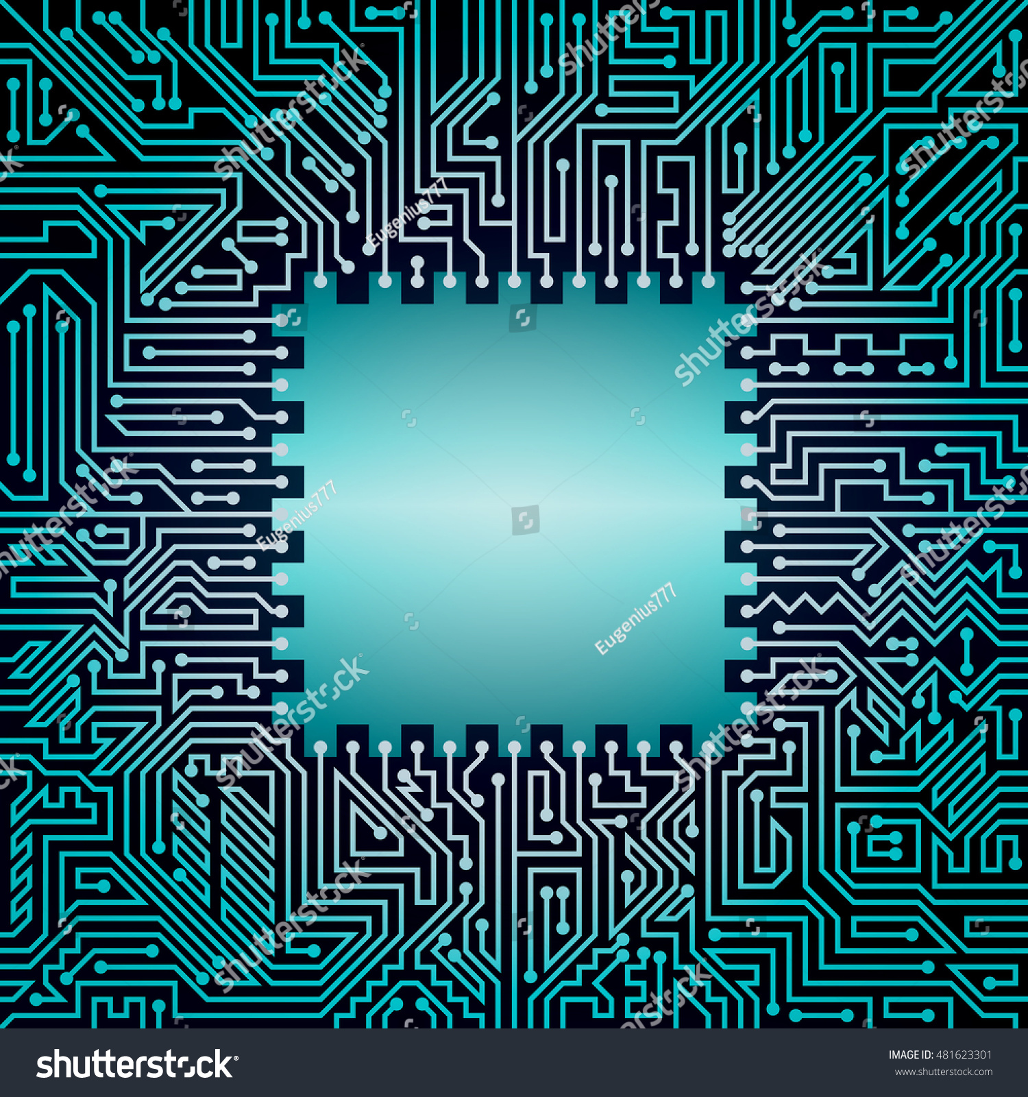 Computer Motherboard Background Light Blue Black Stock Vector