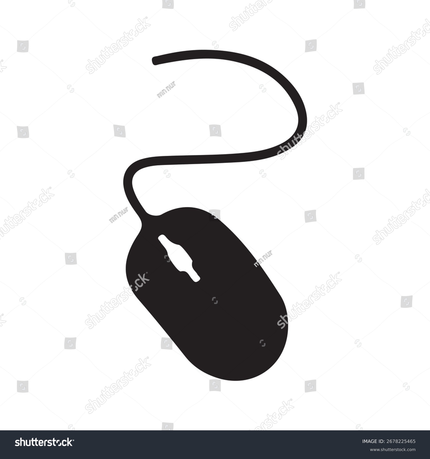 black computer mouse with cable clip art preview