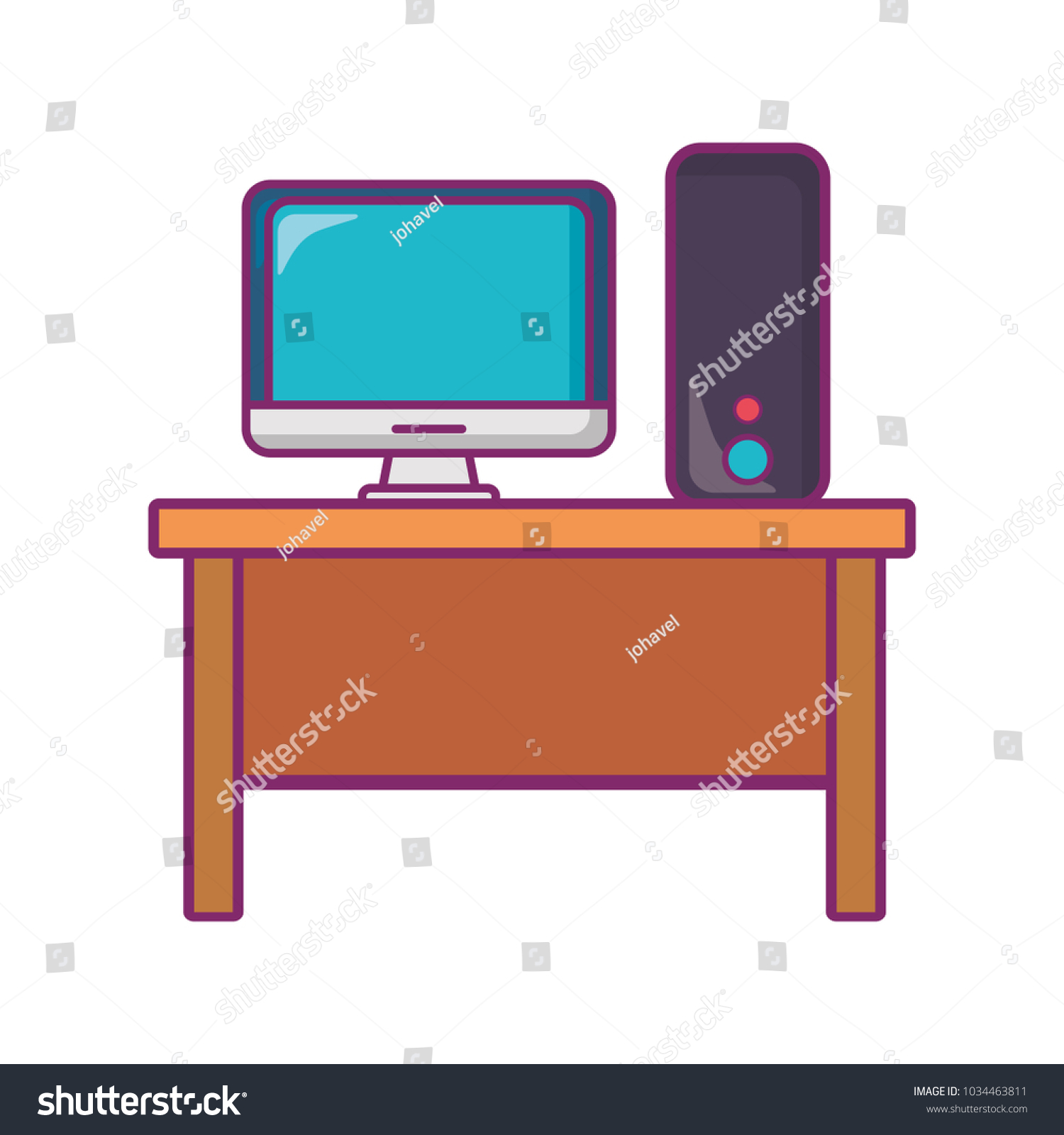 computer setup on desk, flat design, colorful clip art preview
