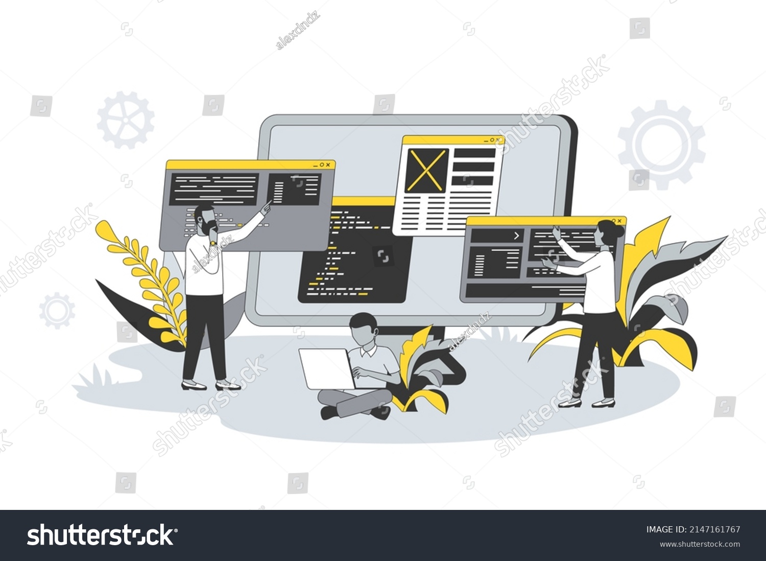 Computer Programming Concept Flat Line Design Stock Vector (Royalty ...