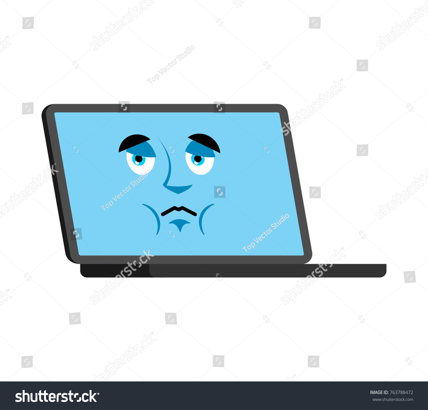 Computer Sad Emoji Face Avatar Laptop Stock Vector (Royalty Free ...