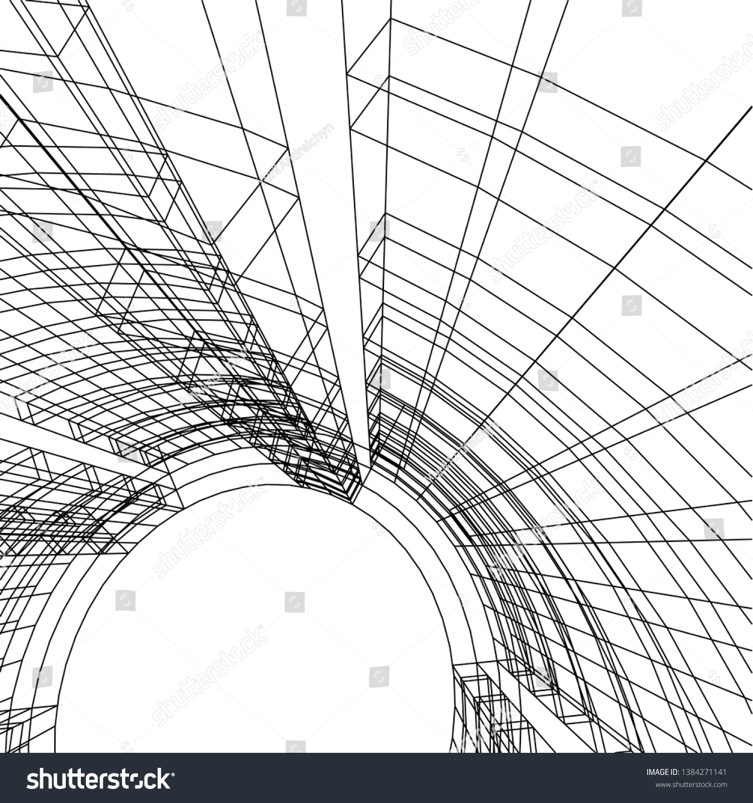 Concept Abstract Linear 3d Architecture Stock Vector Royalty Free 1384271141