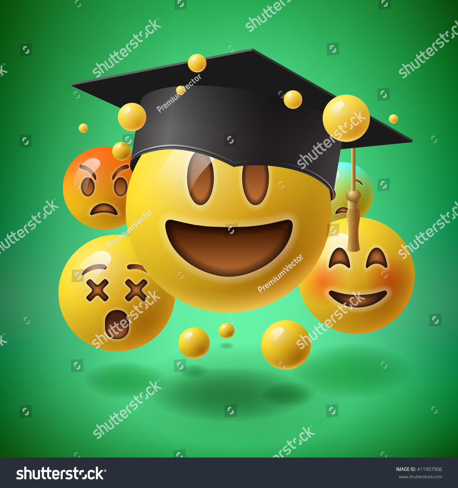 Concept Graduation Green Background Group Smiley Stock Vector (Royalty ...