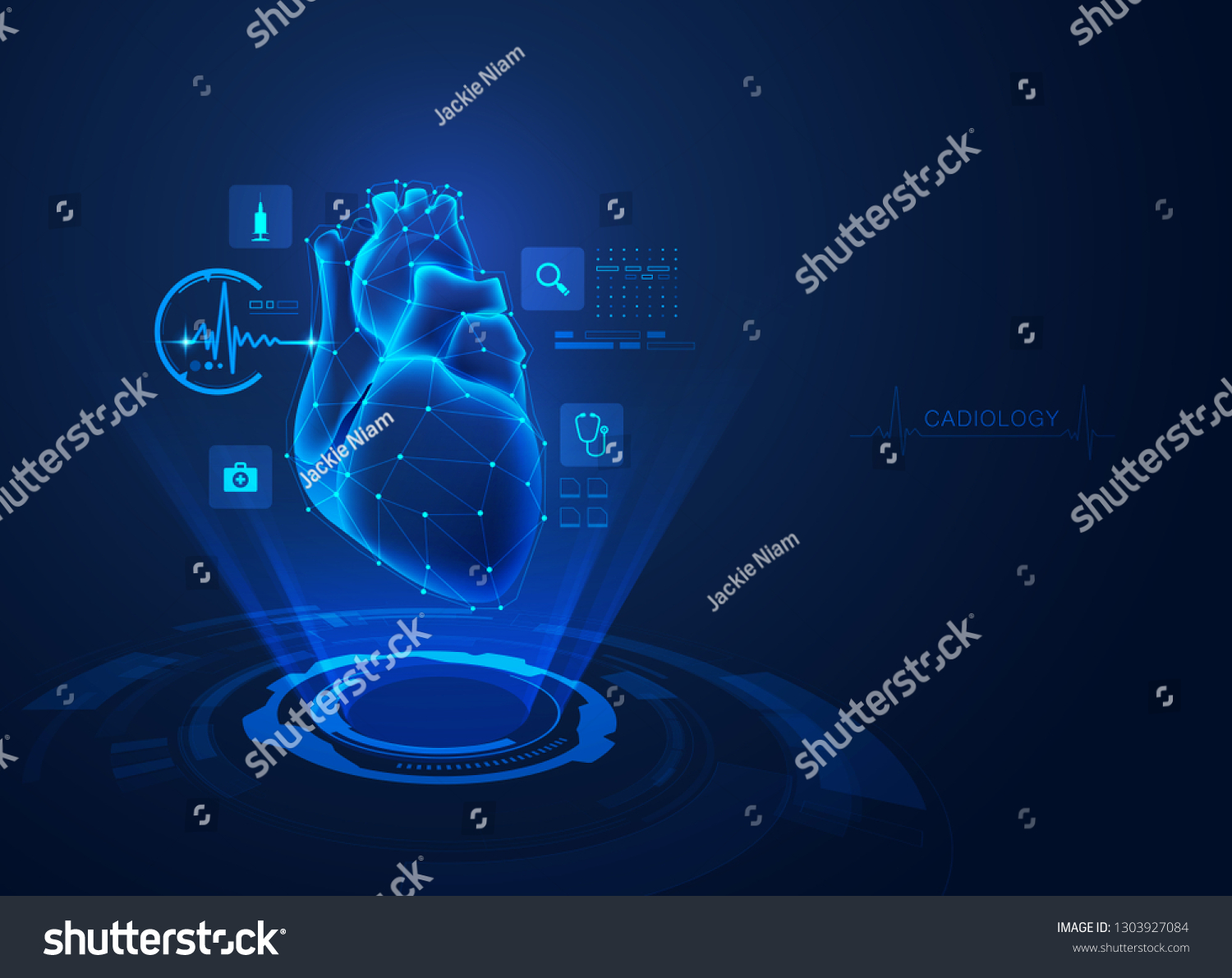 concept-cardiology-technology-realistic-heart-medical-stock-vector