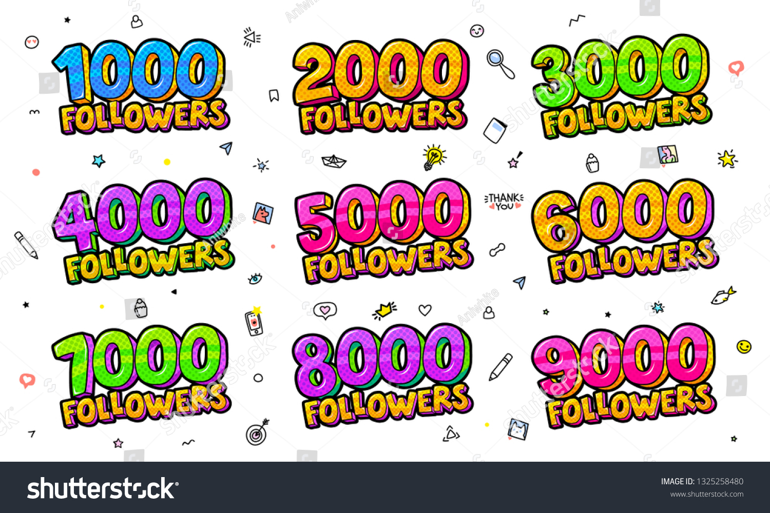 Concept Followers Followers Set Color Numbers Stock Vector Royalty Free