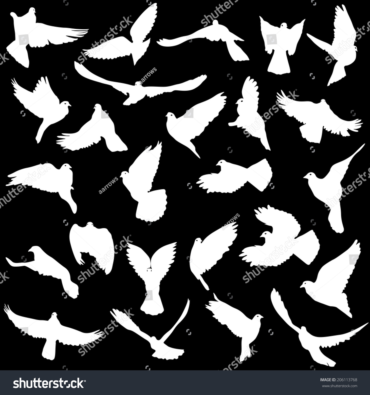 Concept Of Love Or Peace. Set Of Silhouettes Of Doves. Vector ...