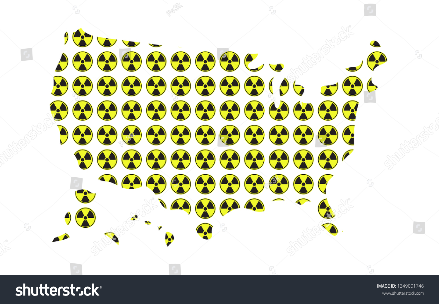 Concept Radioactive Map United - Stock Vector Concept Of Radioactive Map Of United States Of America 1349001746