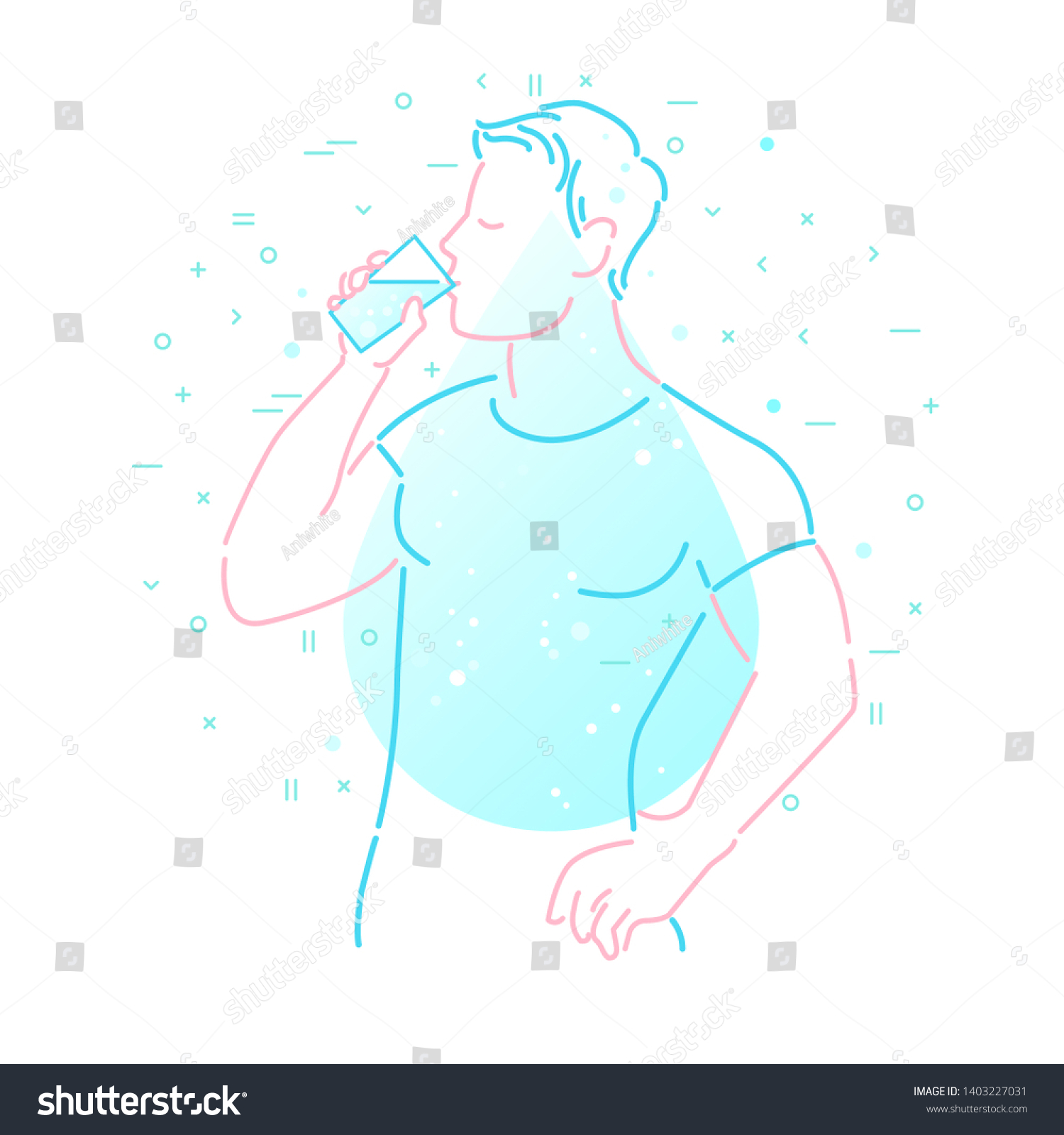 concept-benefits-drinking-water-man-drinking-vetor-stock-livre-de