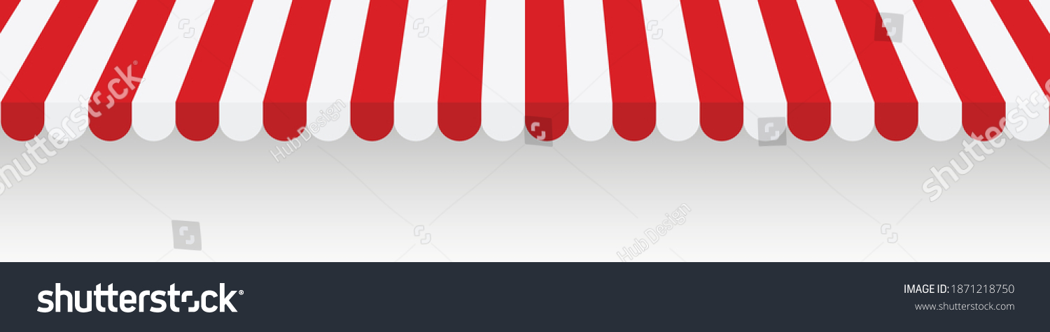SVG of Concept red striped awnings for shop. Tent sun shade for market on white background. Vector illustration svg