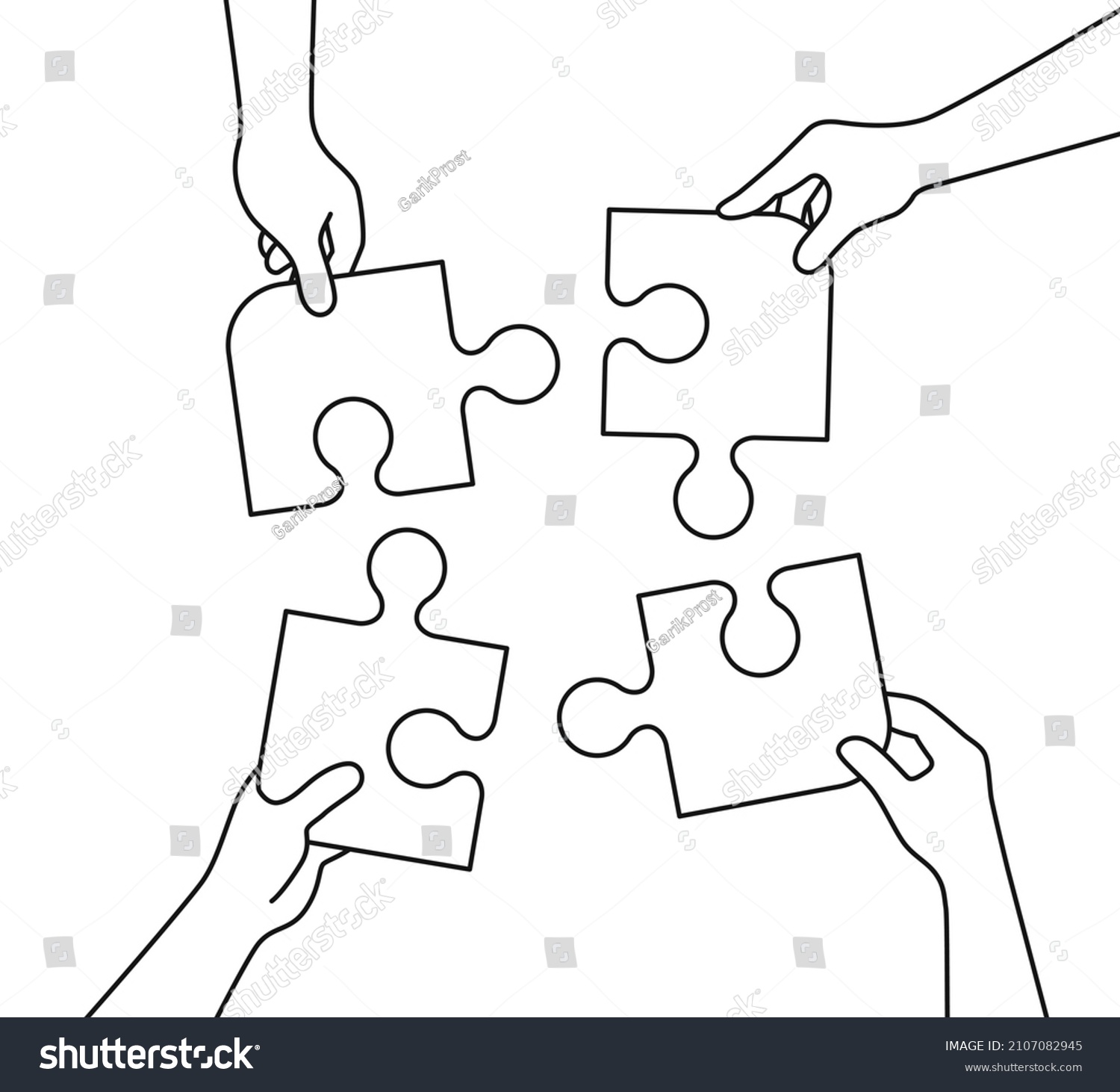 SVG of Concept teamwork metaphor with piece of puzzle in hand line style vector illustration svg