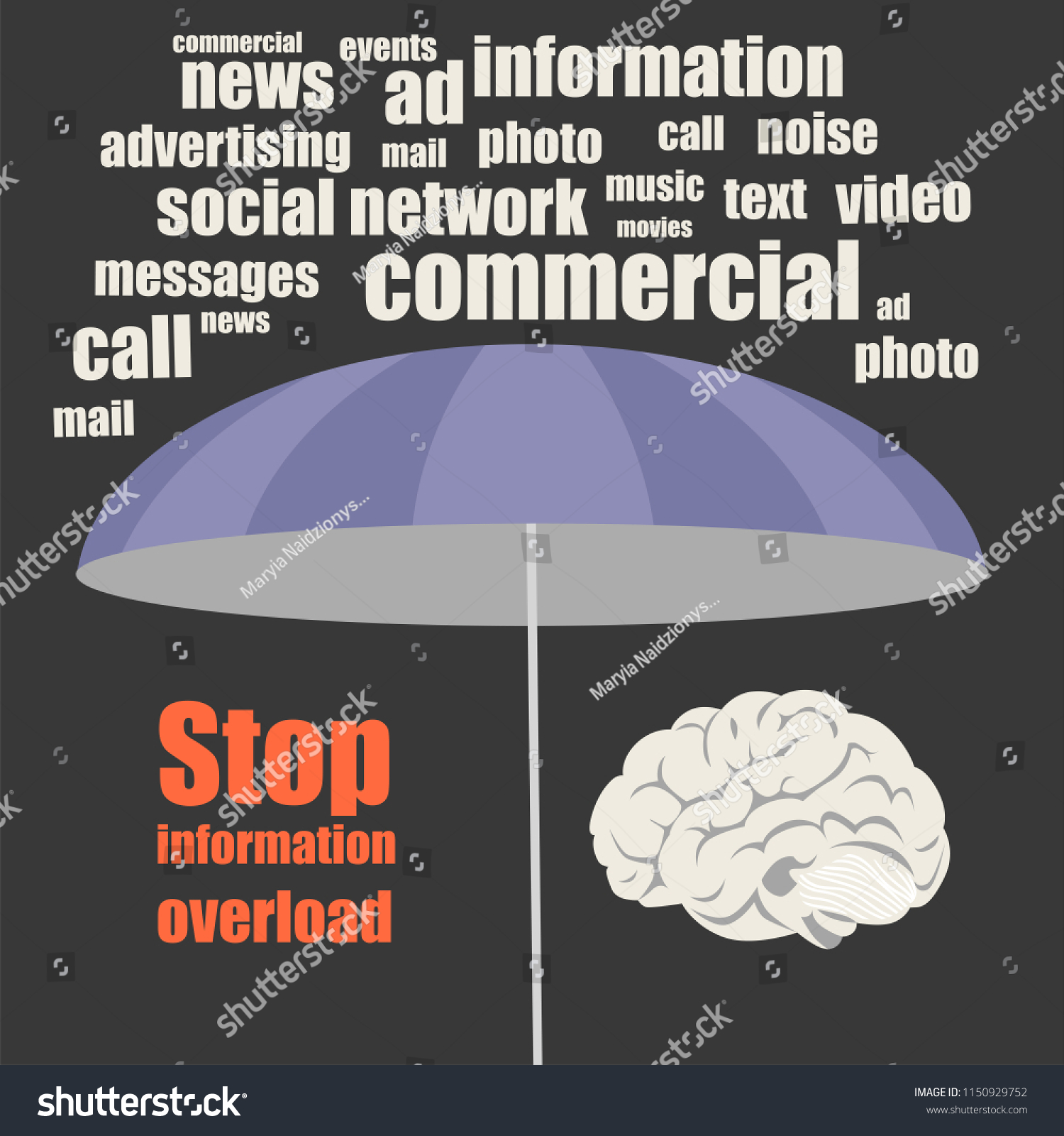 Conceptual Image Information Overload Brain Hiding Stock Vector Royalty Free