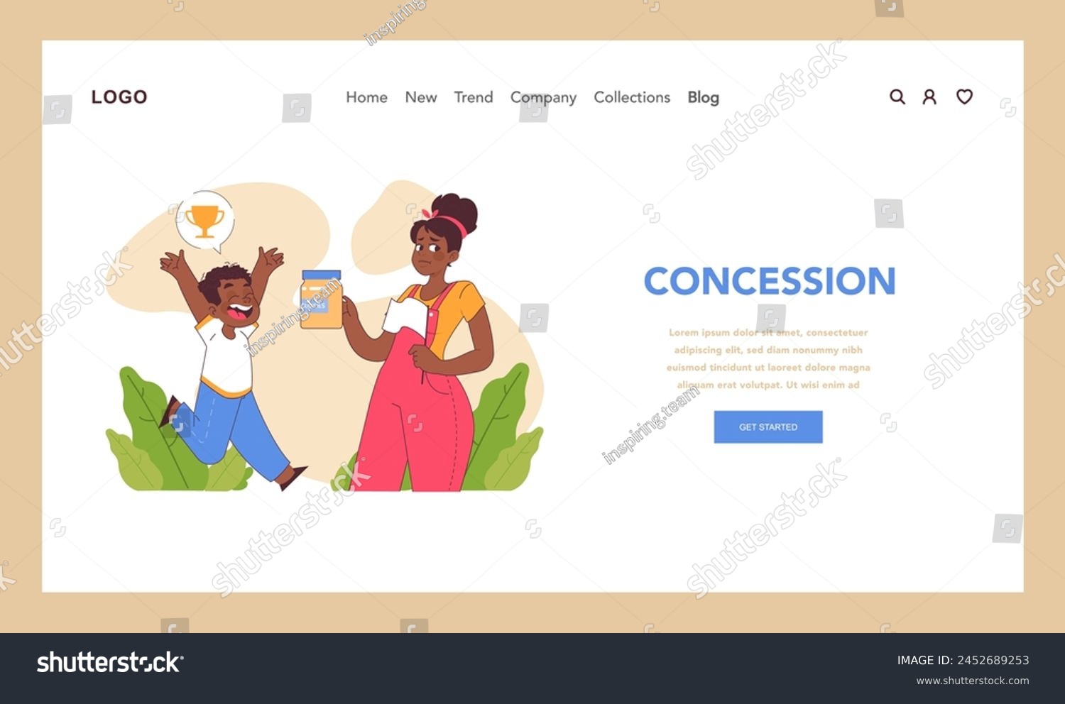 SVG of Concession concept. A cheerful child celebrates a victory as a woman makes a compromise with a cookie jar, showcasing the joy of agreement. Flat vector illustration svg