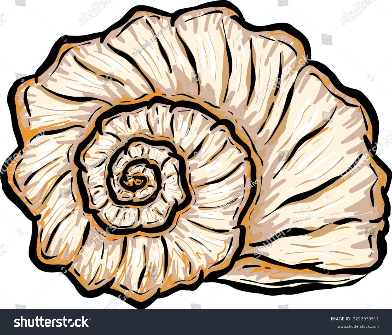recommend clip art: Conch Sea Snail Shell Outline Cartoon Style Logo Design in Vector