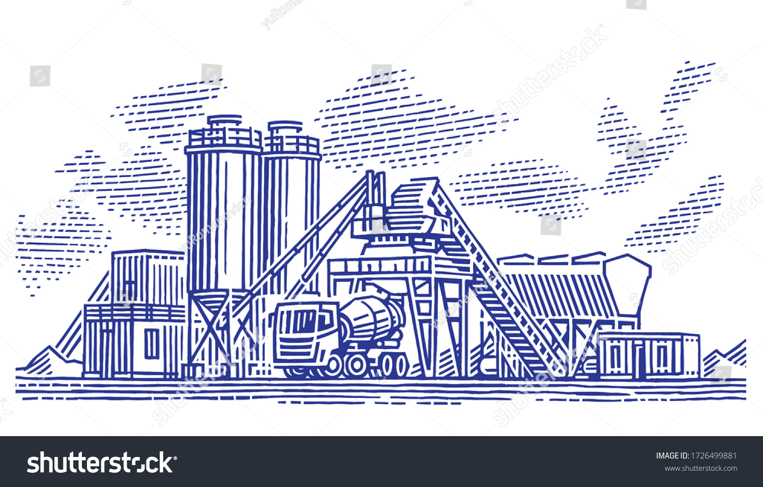 SVG of Concrete batching plant/cement mixing silo monochrome illustration, isolated, vector. svg