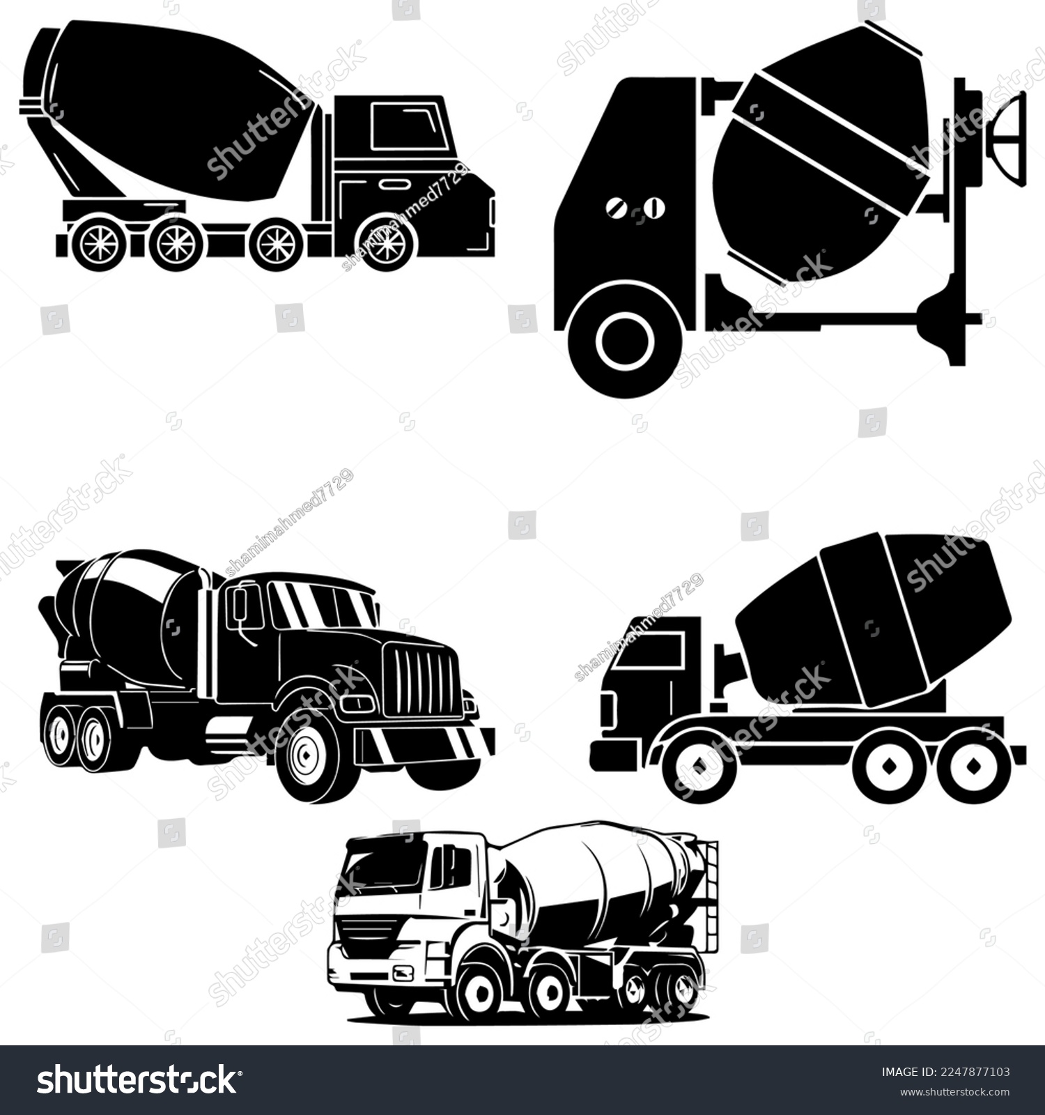SVG of Concrete mixer icon, cement mixer vector, pouring cement.Concrete truck icon. Mixer cement truck side in flat style design. industry equipment machine. Construction machinery for pouring of cement. svg