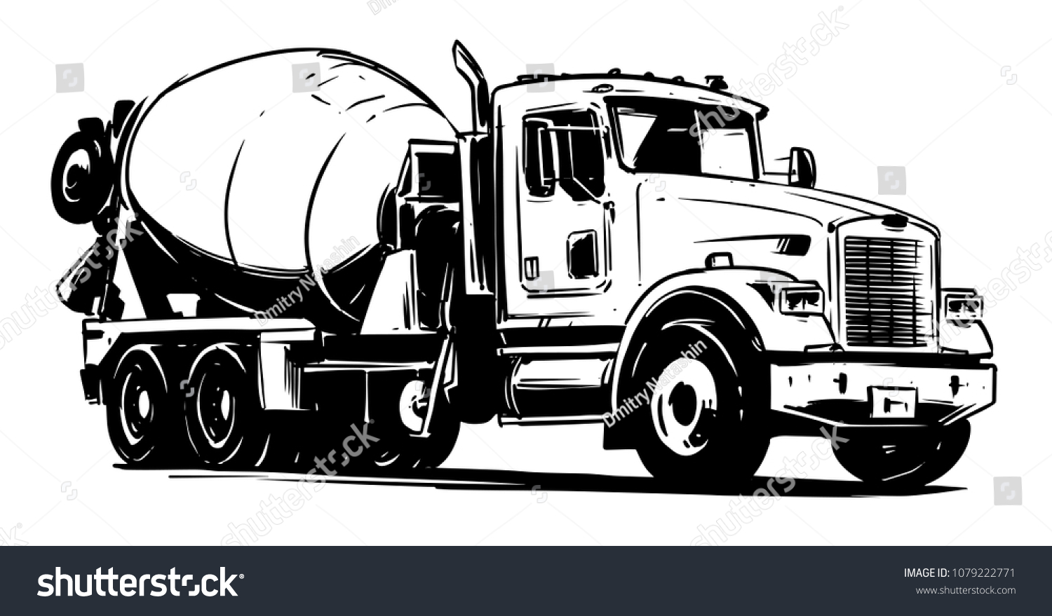 SVG of Concrete Mixer Truck. vector black and white illustration svg