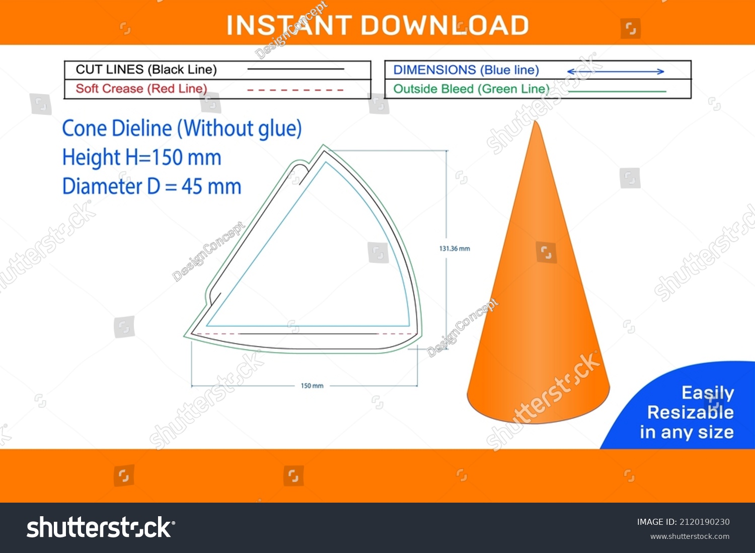 SVG of Cone dieline cone making without glue vector design Box dieline and 3D box svg