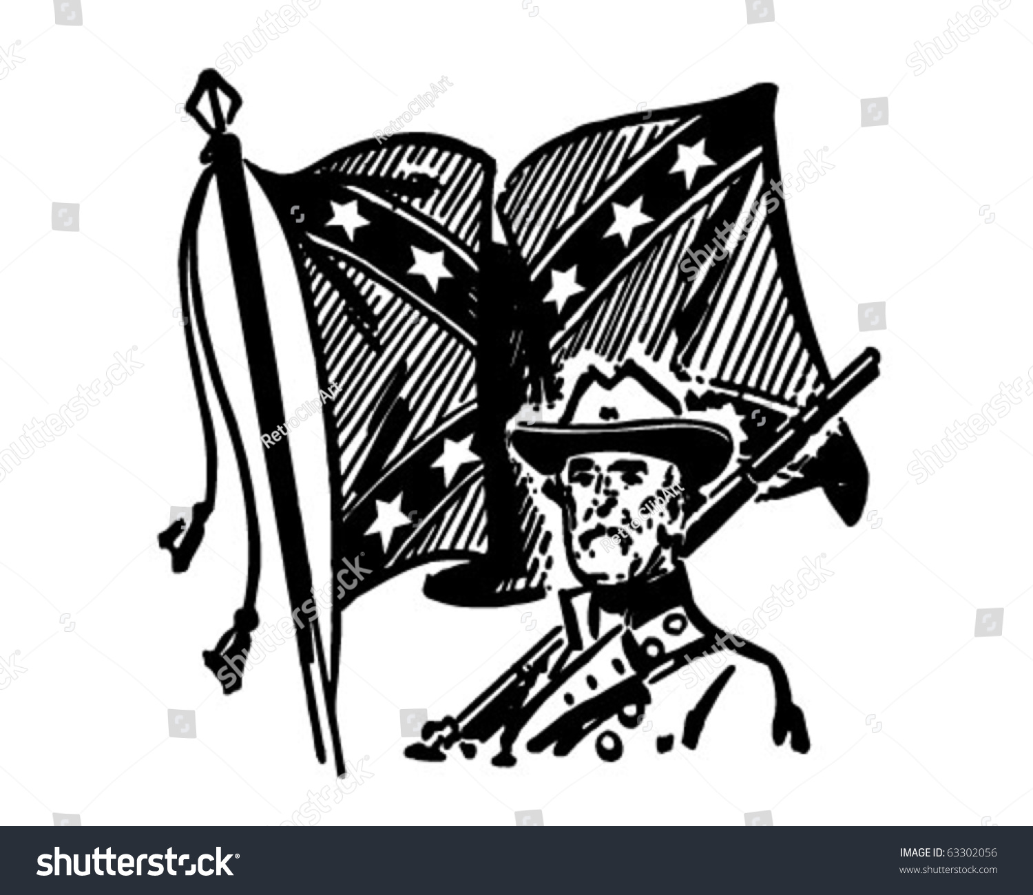 SVG of Confederate With Flag - Retro Clipart Illustration svg