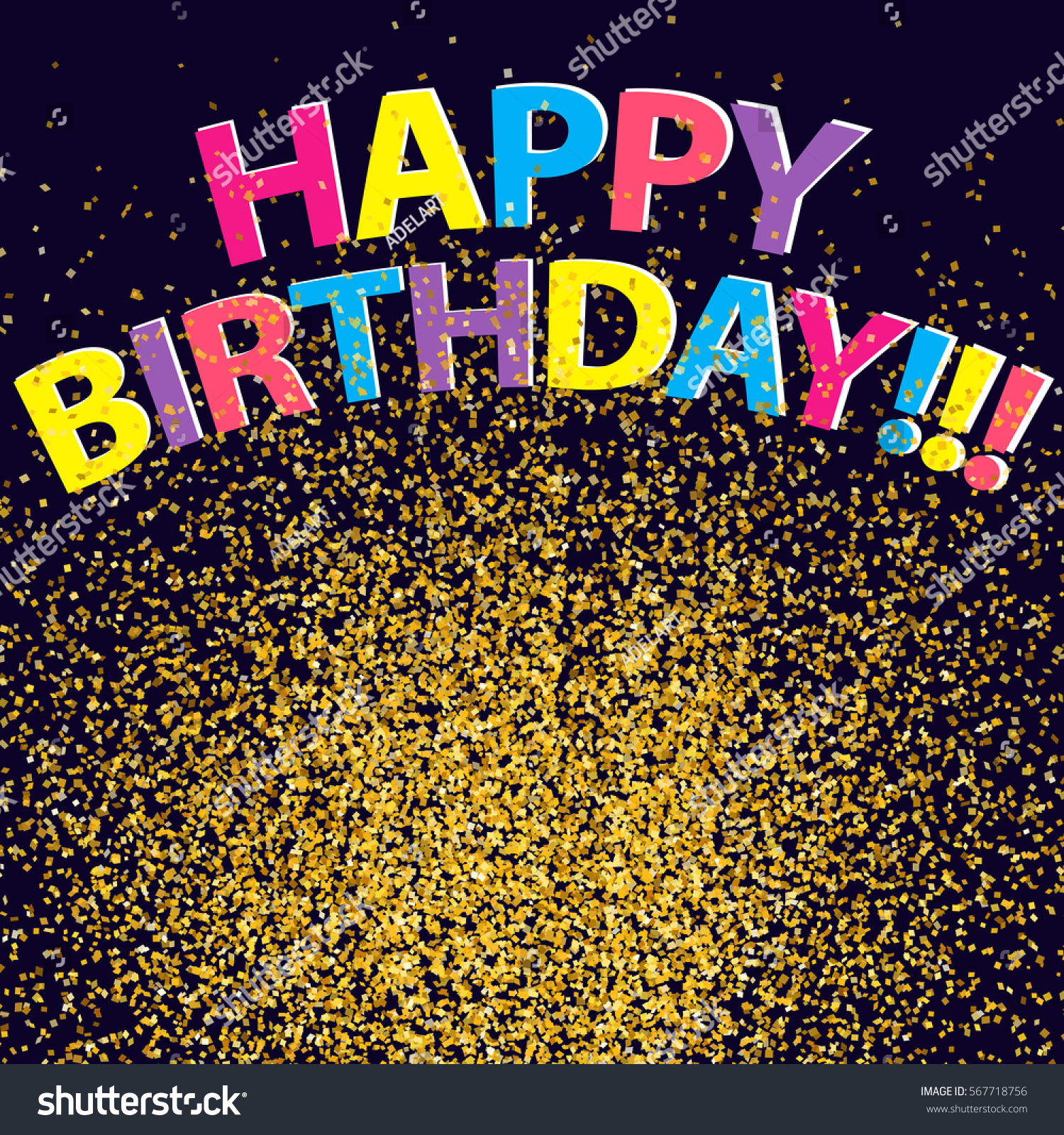 Confetti Background Happy Birthday Vector Golden Stock ...