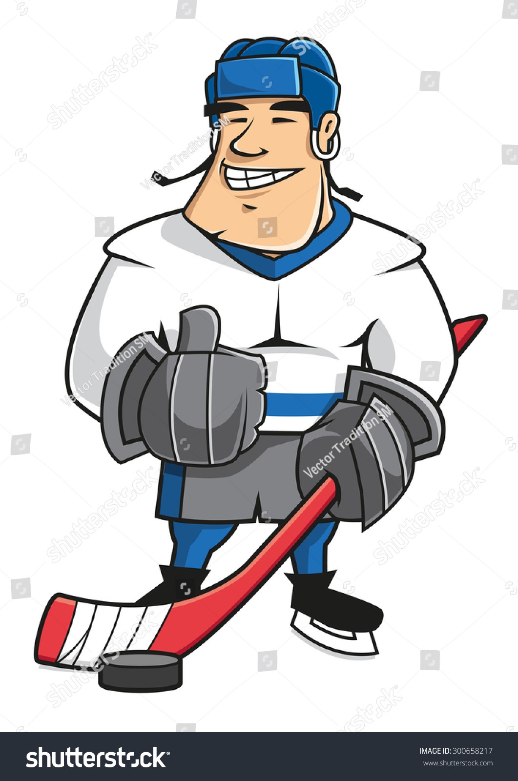 Confident Smiling Cartoon Ice Hockey Player Stock Vector (Royalty Free