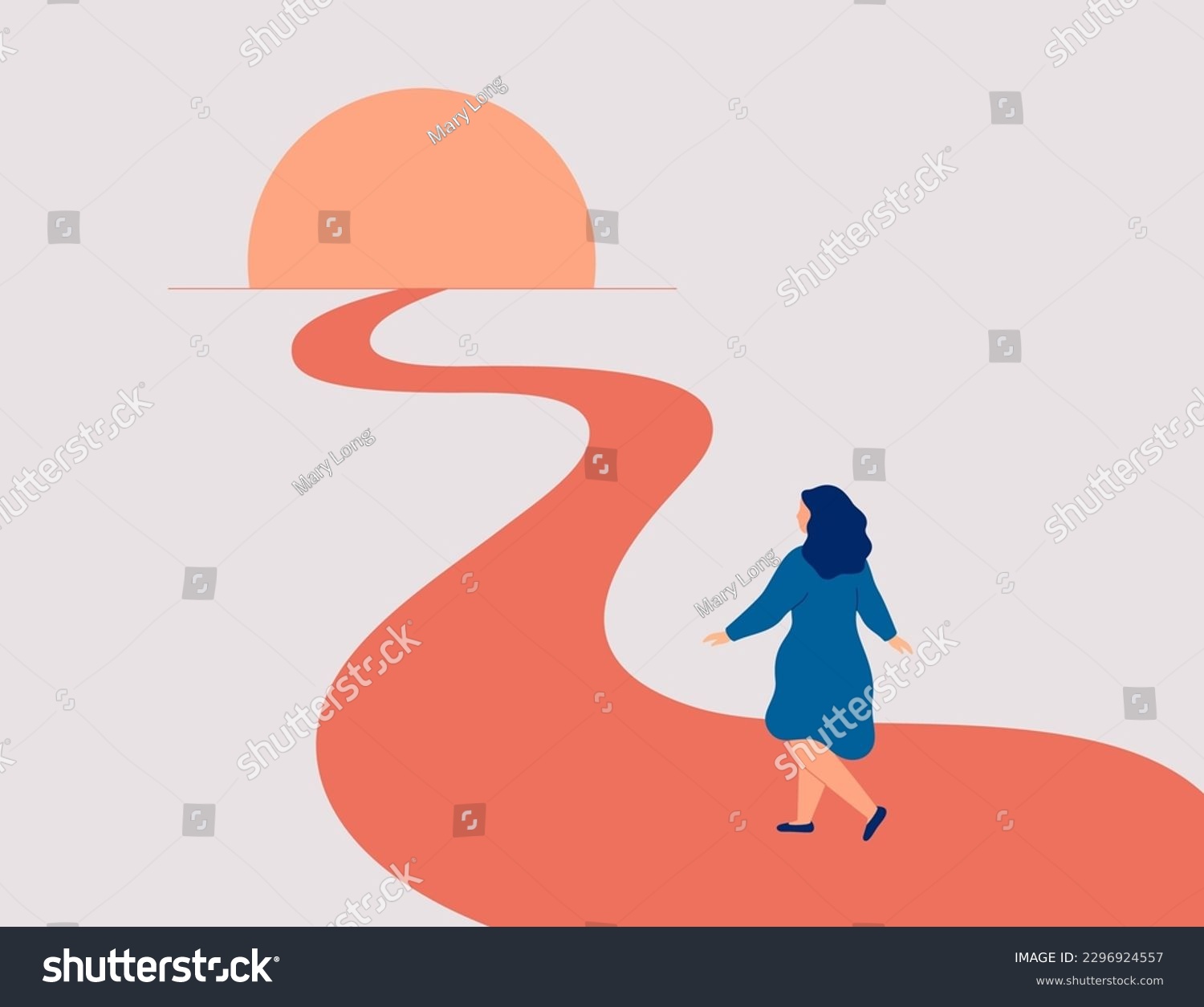 SVG of Confident woman goes forward to her life goals. First step to self love and freedom. Happy female person achieves dreams and realizes plans. Personal growth and development lifestyles pathway. Vector svg