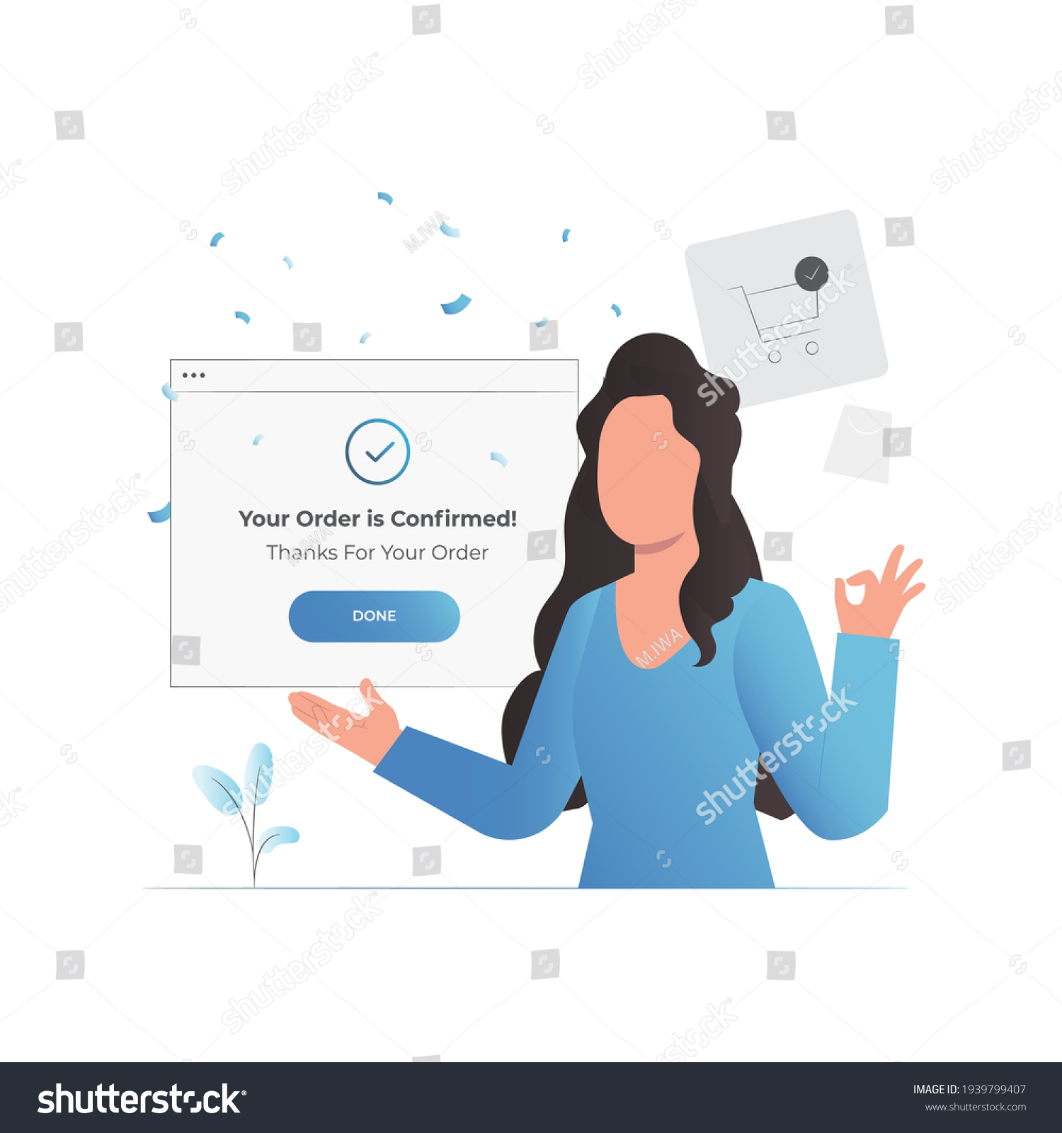 SVG of Confirmation and approval of order, operation, payment. Successful completion. Girl confirms business success. Man hand shows class and approval. Woman shows successful purchase in online store. svg