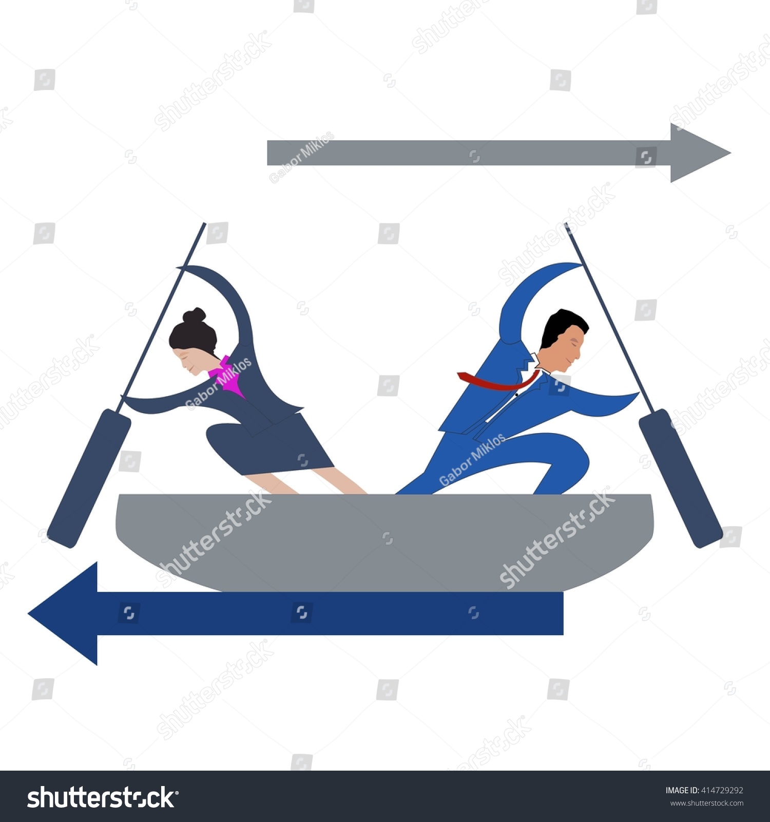 Conflict Interest Two Business Man Rowing Stock Vector 